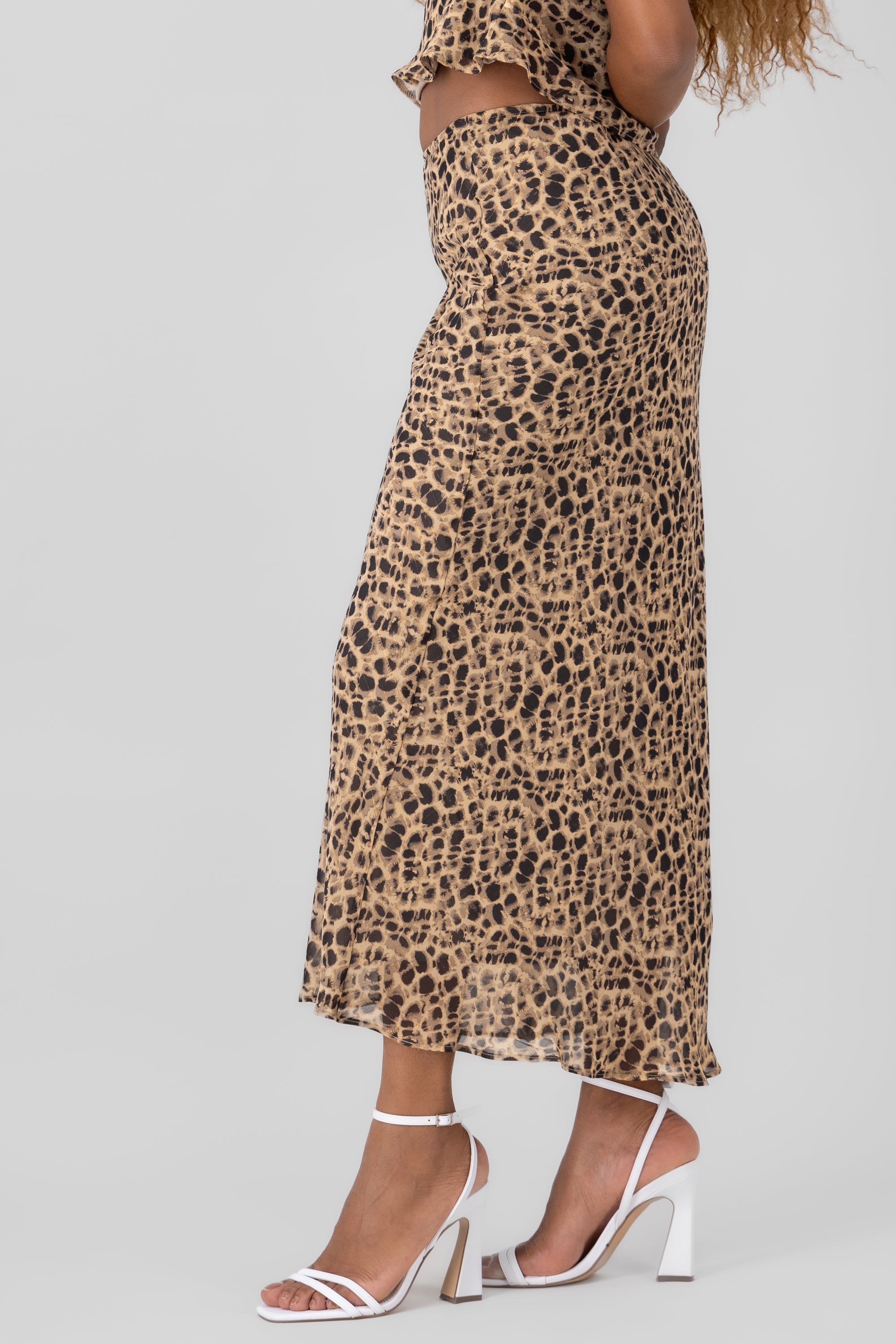 Animal Print Maxi Skirt BROWN COMBO