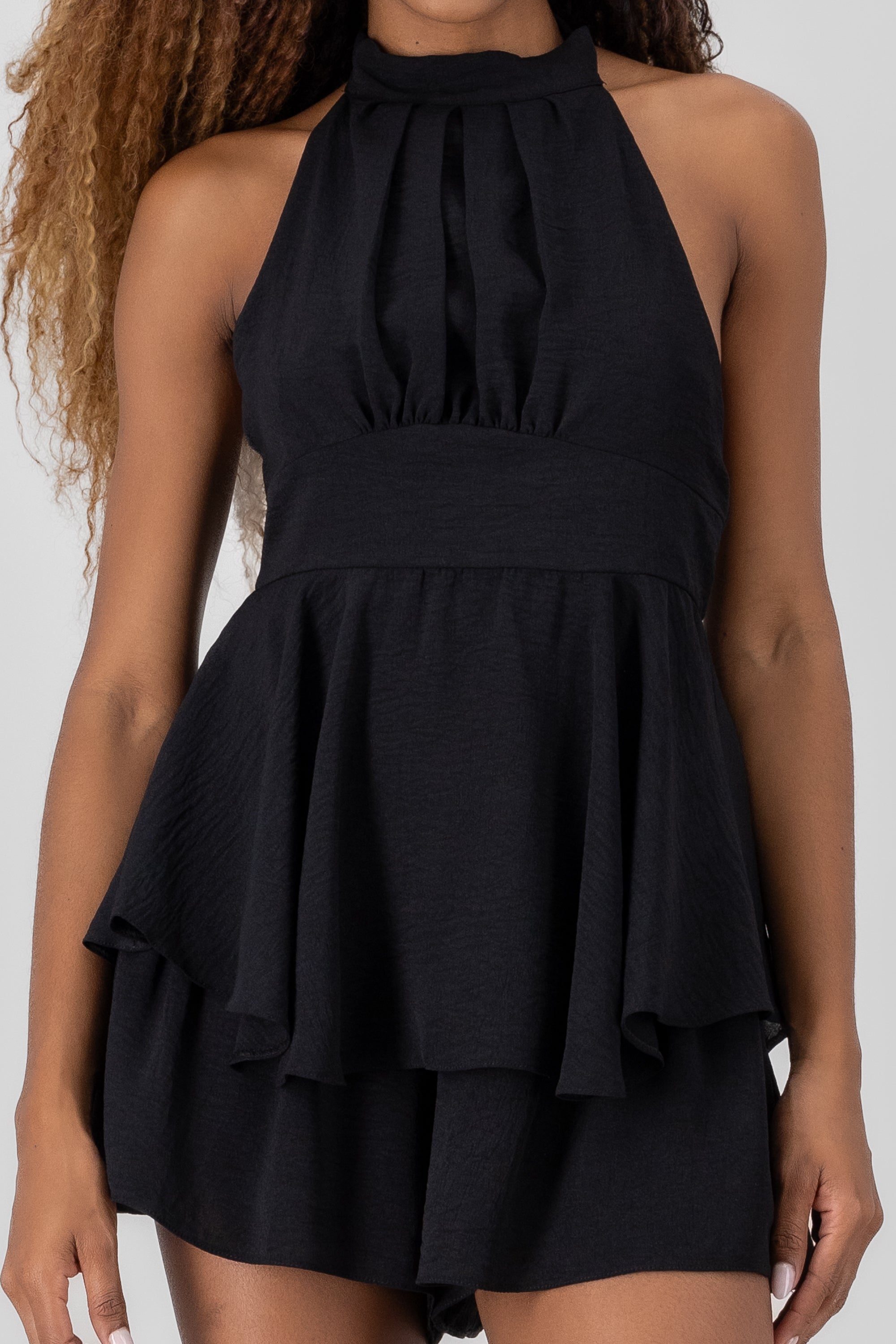 Halter Romper With Ruffles BLACK