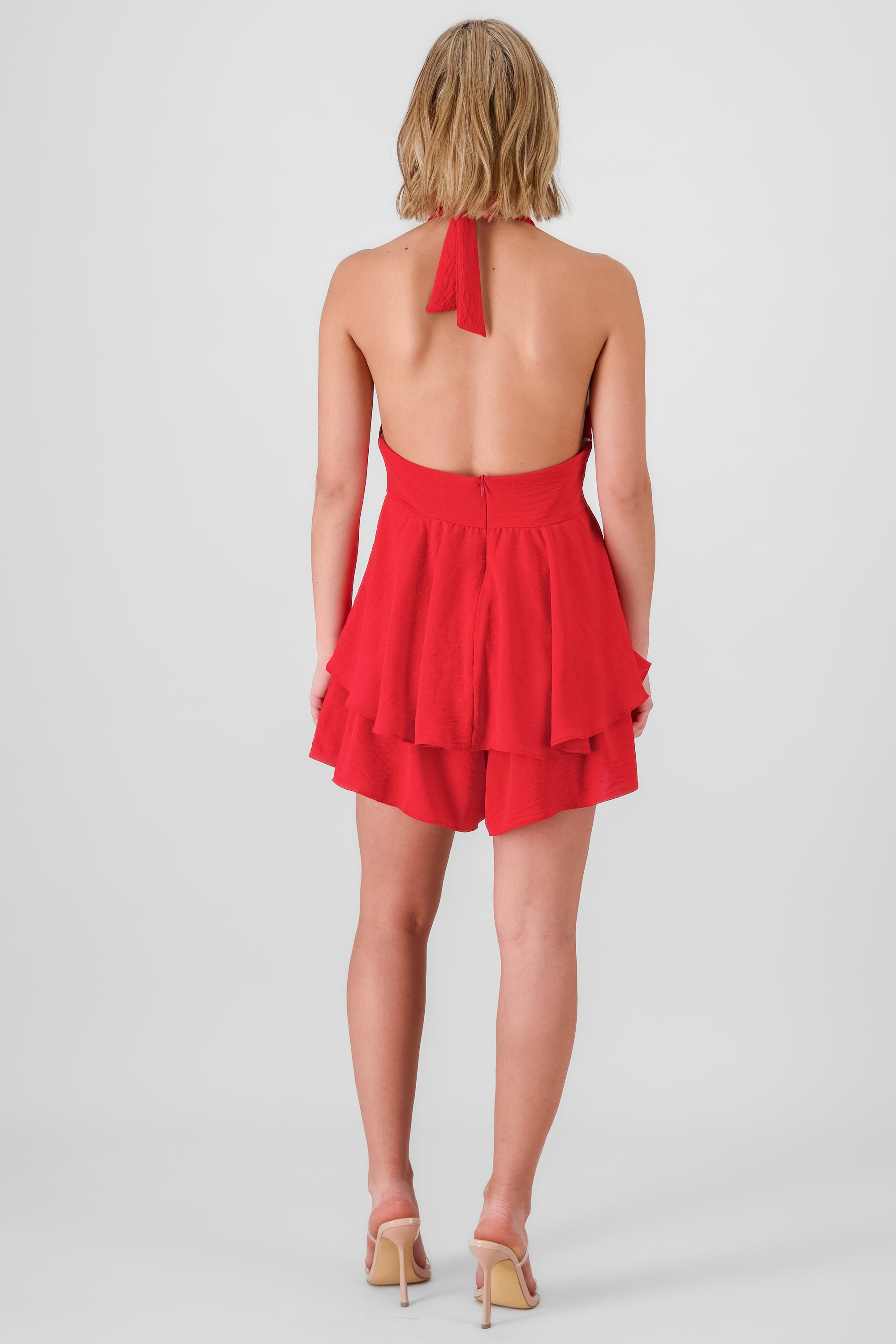 Halter Romper With Ruffles RED