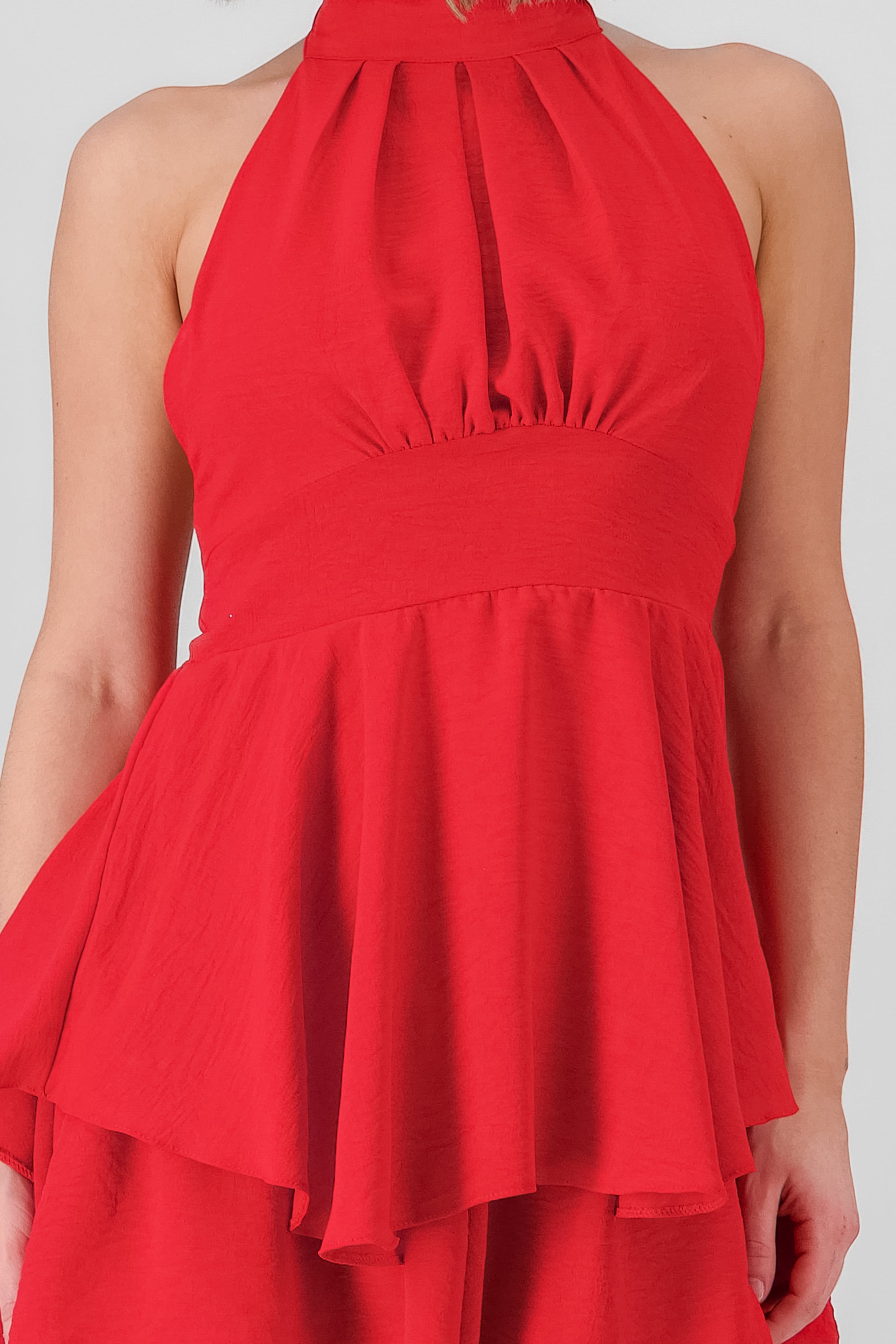 Halter Romper With Ruffles RED