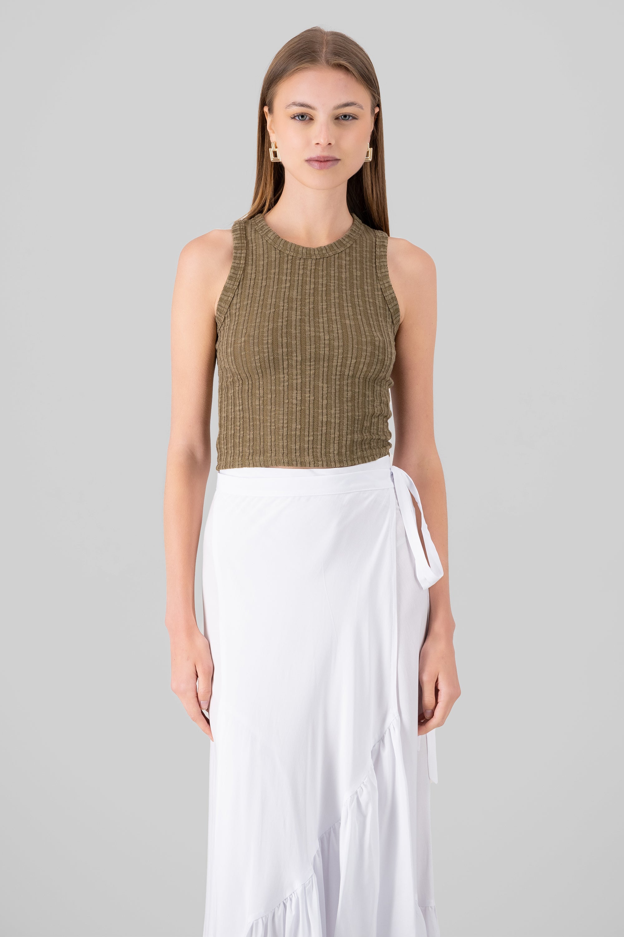 Textured Sleeveless Top OLIVE