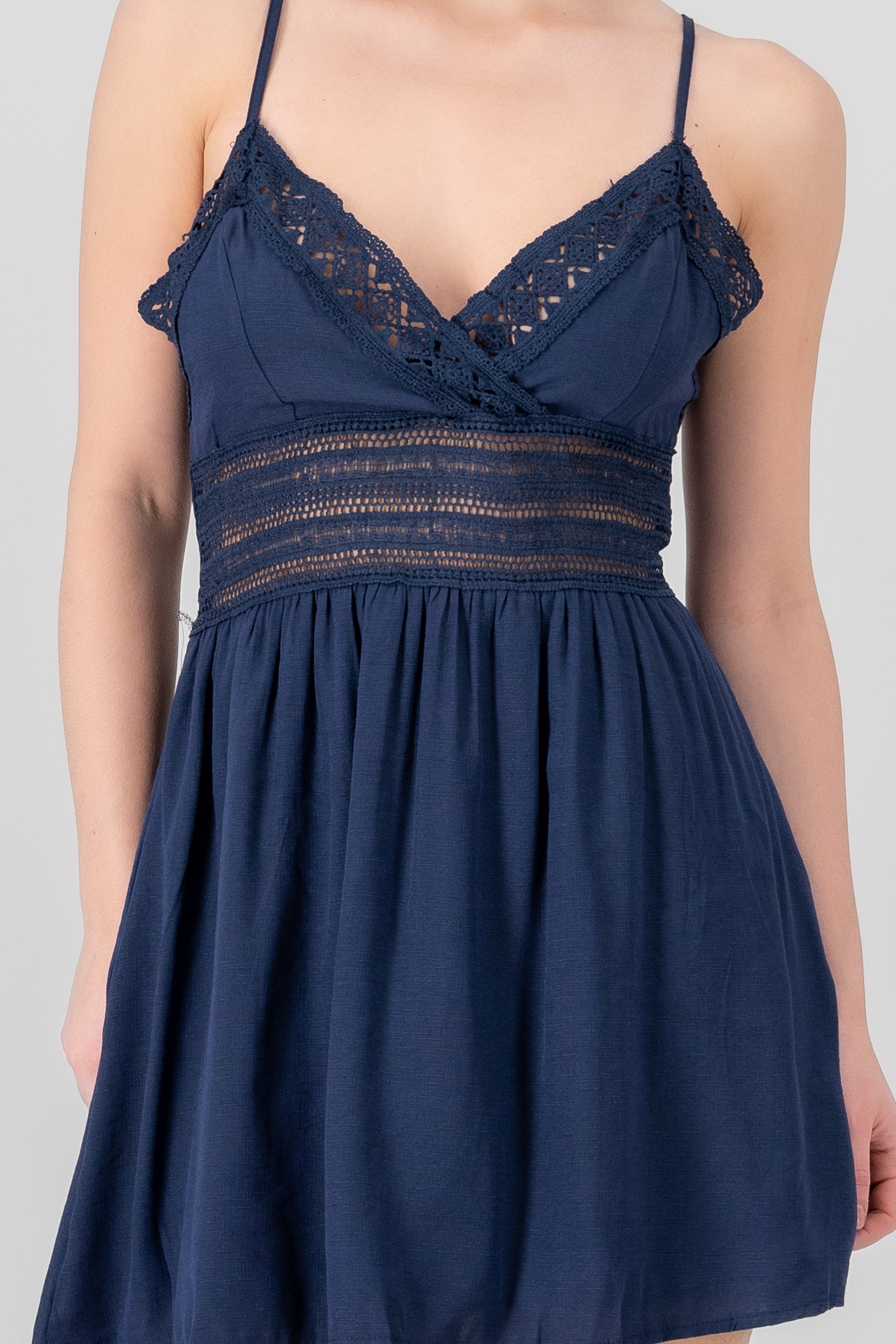 Detail Crochet Mini Dress NAVY