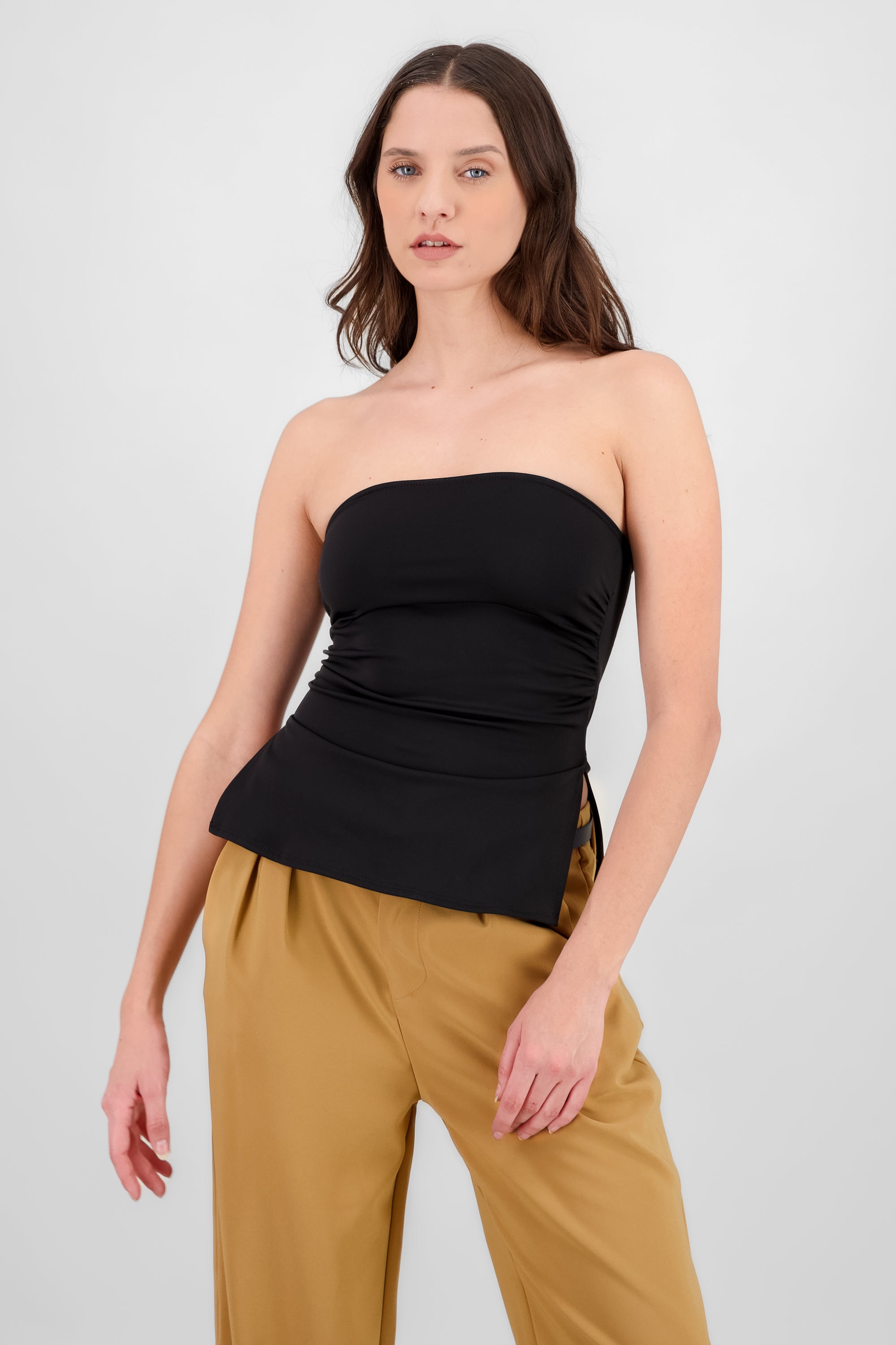 Tube Top With Slit BLACK