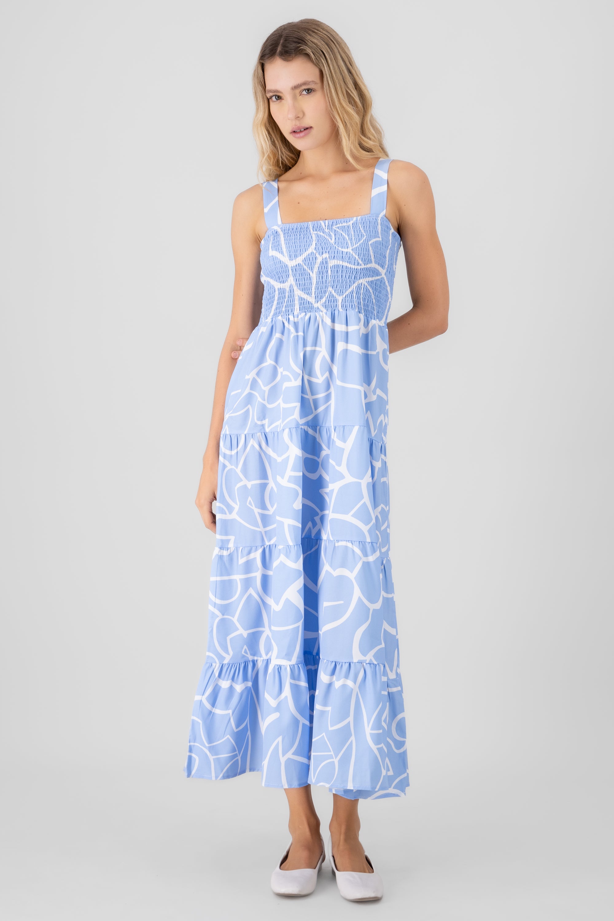 Printed Smocked Maxi Dress BLUE COMBO