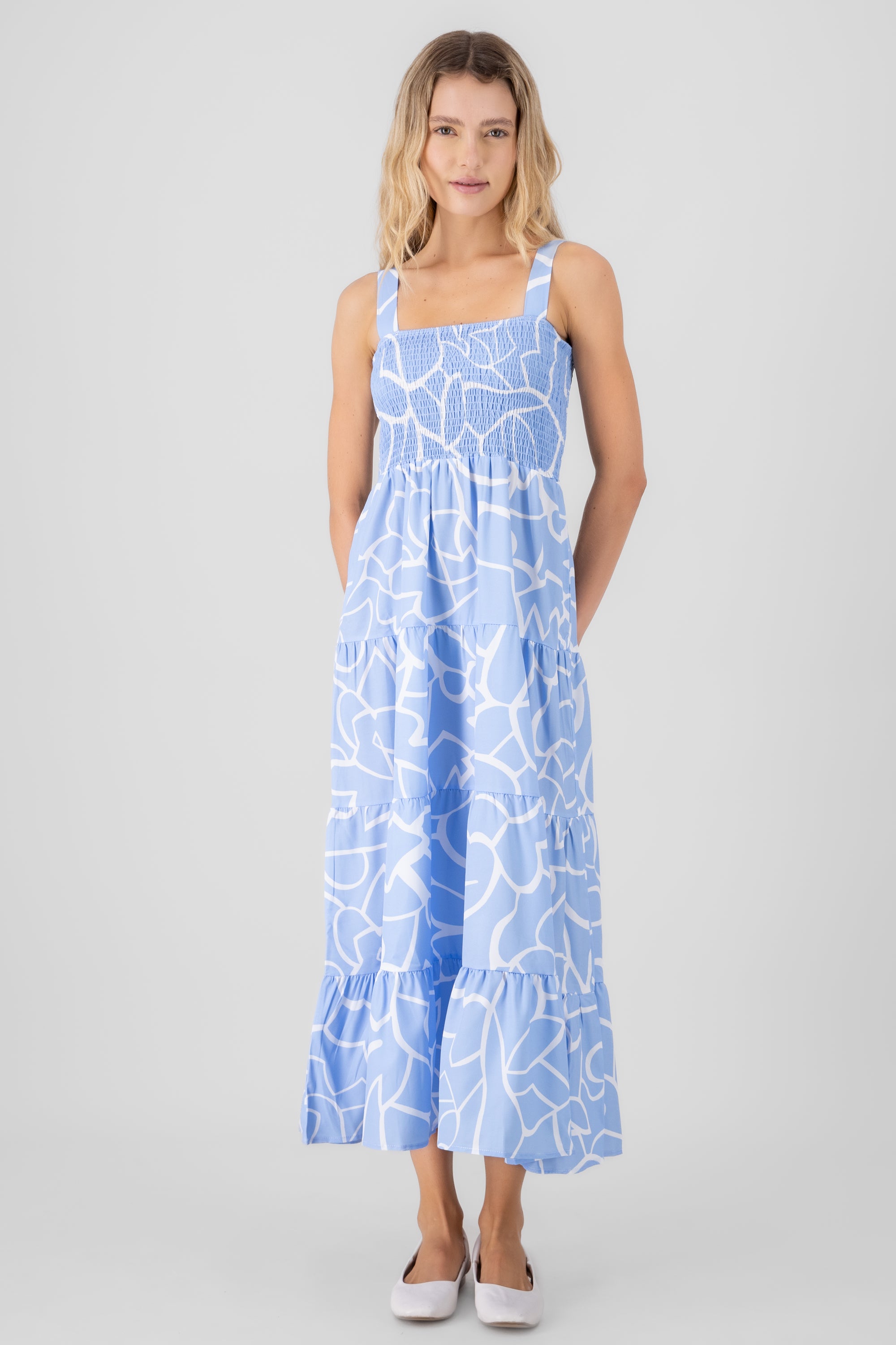 Printed Smocked Maxi Dress BLUE COMBO