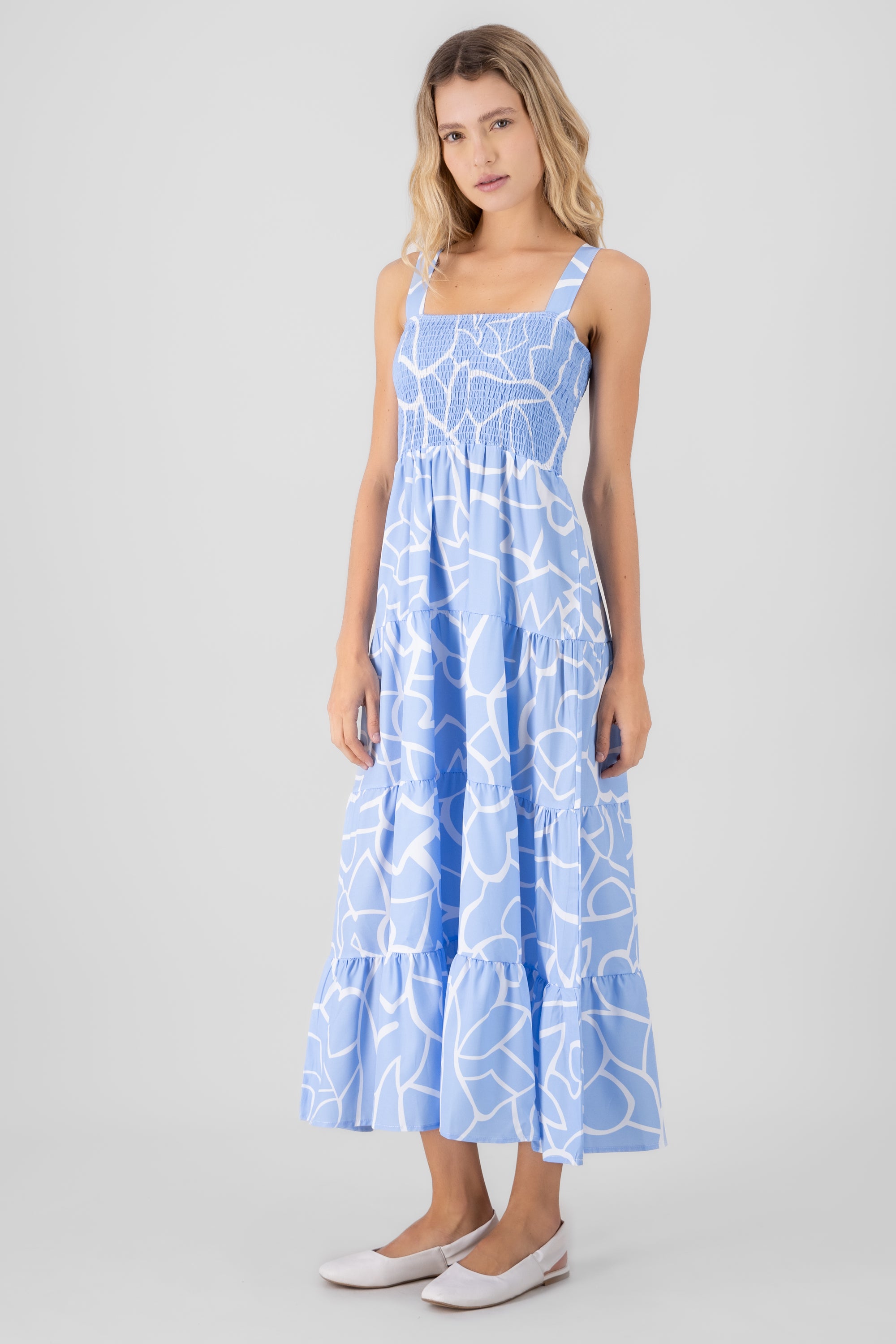 Printed Smocked Maxi Dress BLUE COMBO