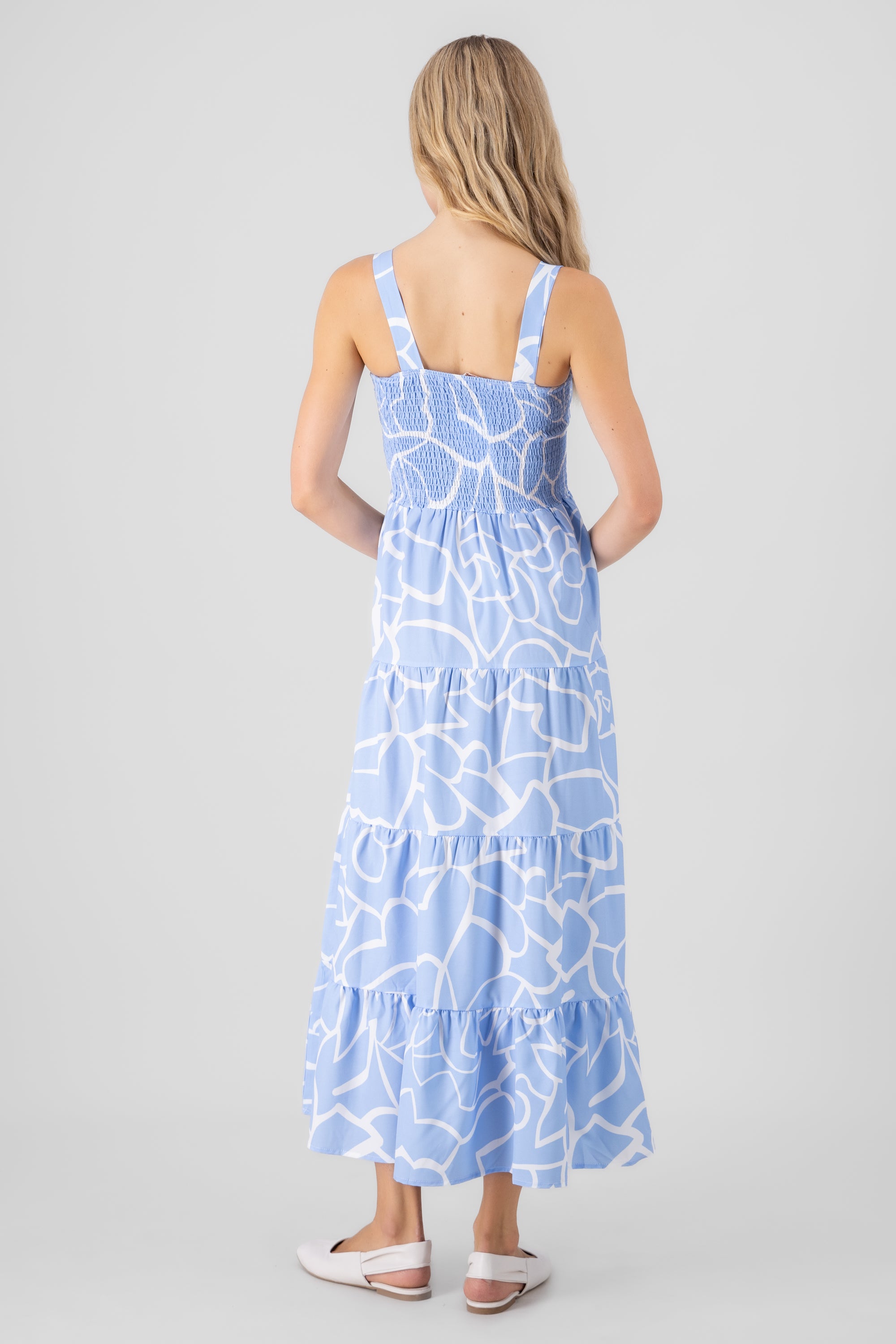 Printed Smocked Maxi Dress BLUE COMBO