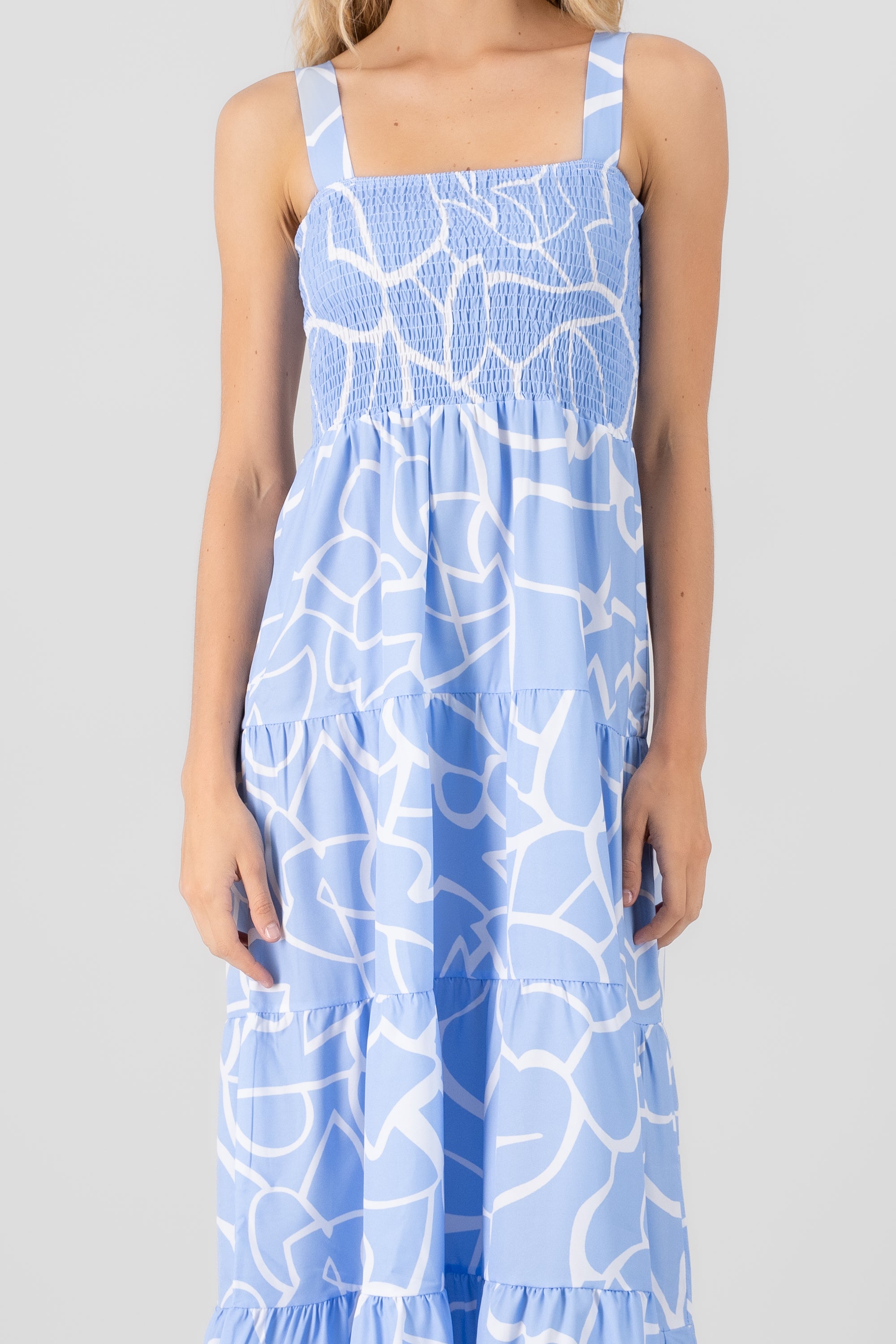 Printed Smocked Maxi Dress BLUE COMBO