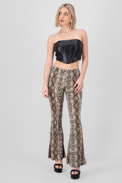 Animal Print Flared Pants BROWN COMBO