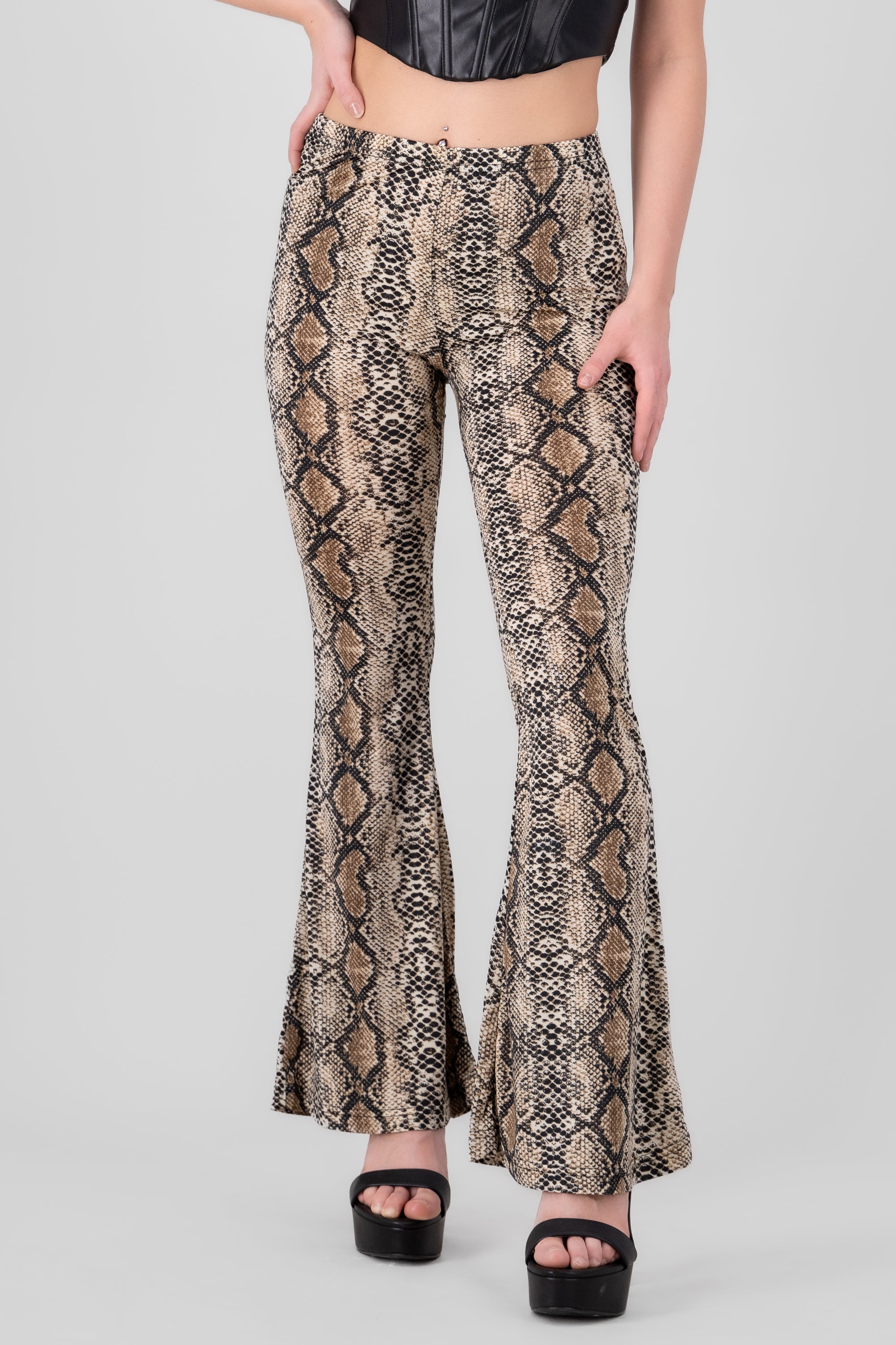 Animal Print Flared Pants BROWN COMBO