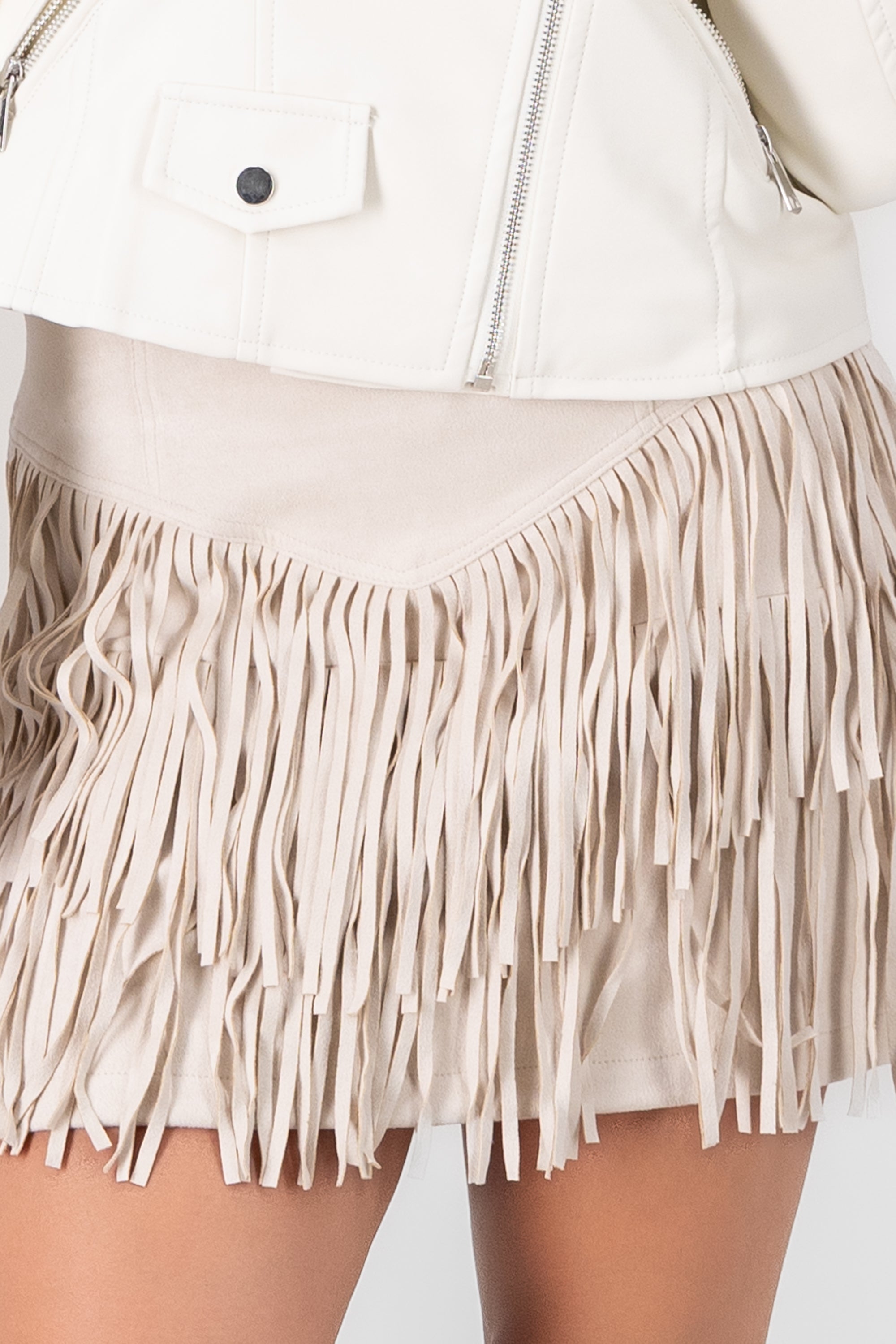 Fringe Detail Mini Skirt CREAM