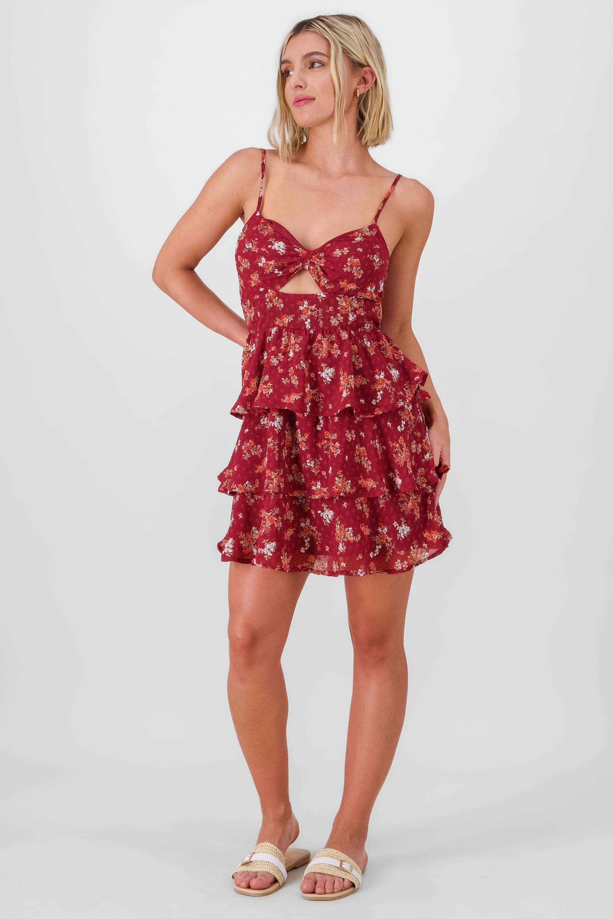 Mini Dress with Ruffles BURGUNDY COMBO