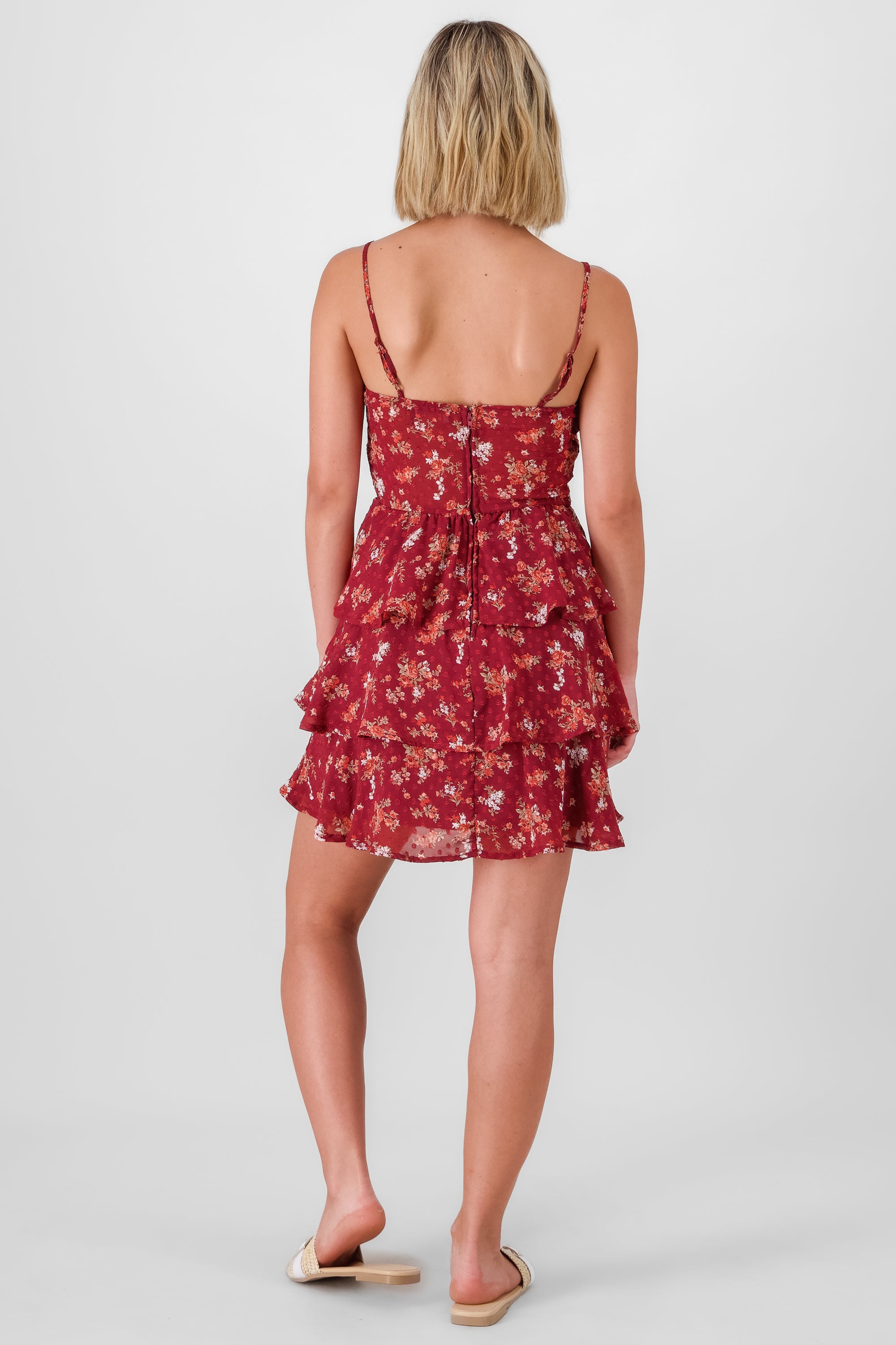 Mini Dress with Ruffles BURGUNDY COMBO