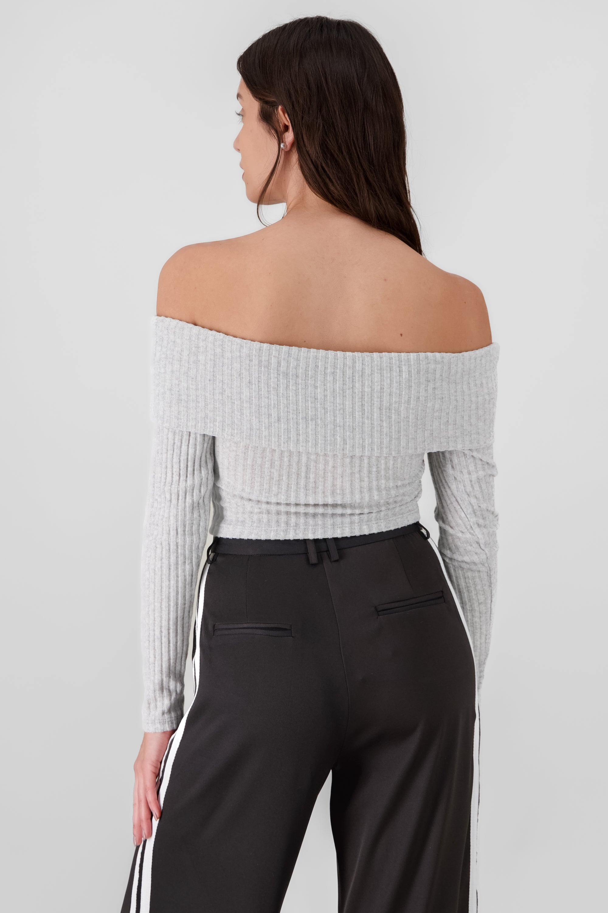 Off Shoulder Ribbed Top LIGHT GRAY