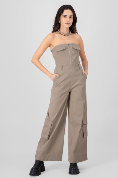 Solid Cargo Jumpsuit GREY