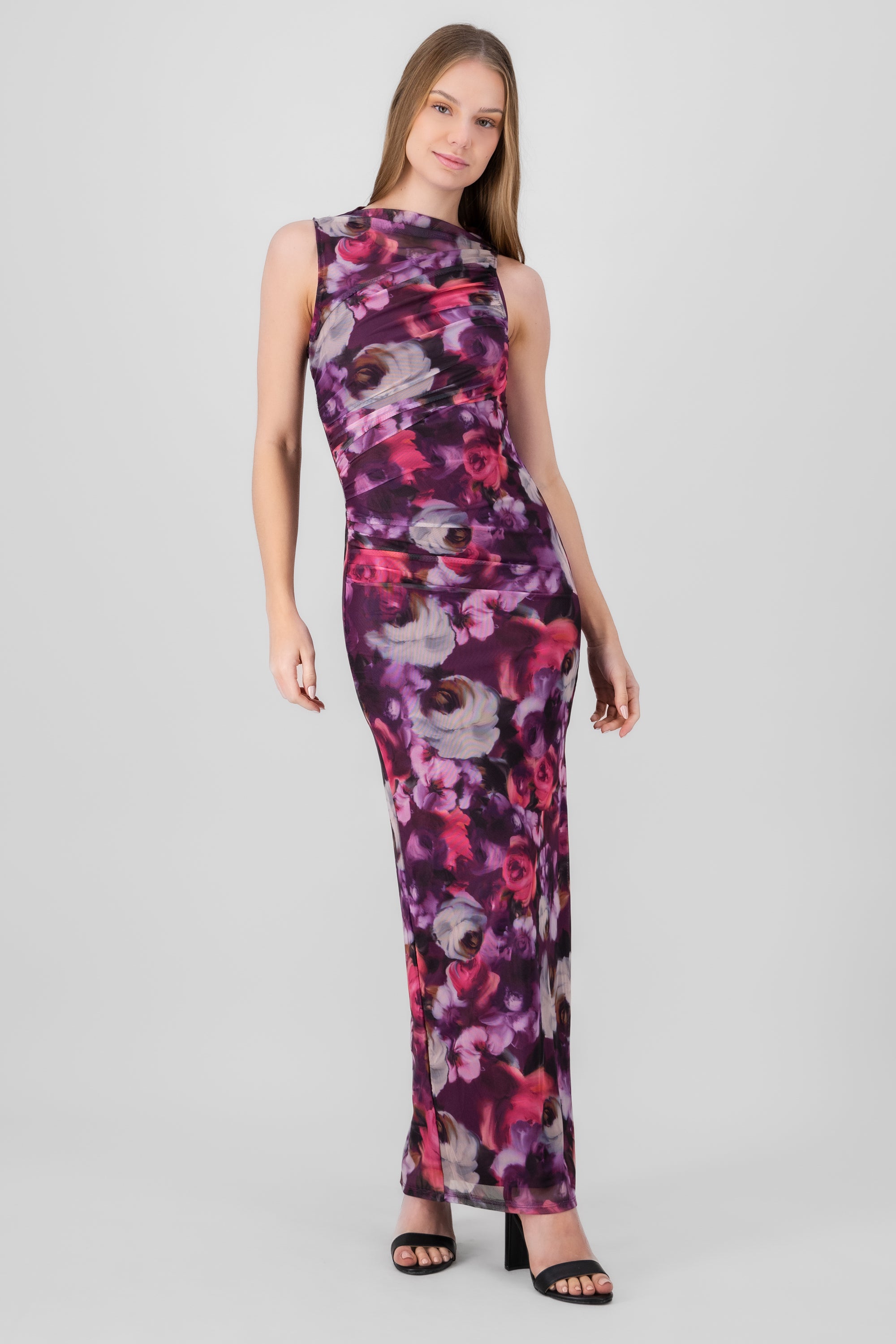 Floral Mesh Maxi Dress PURPLE COMBO