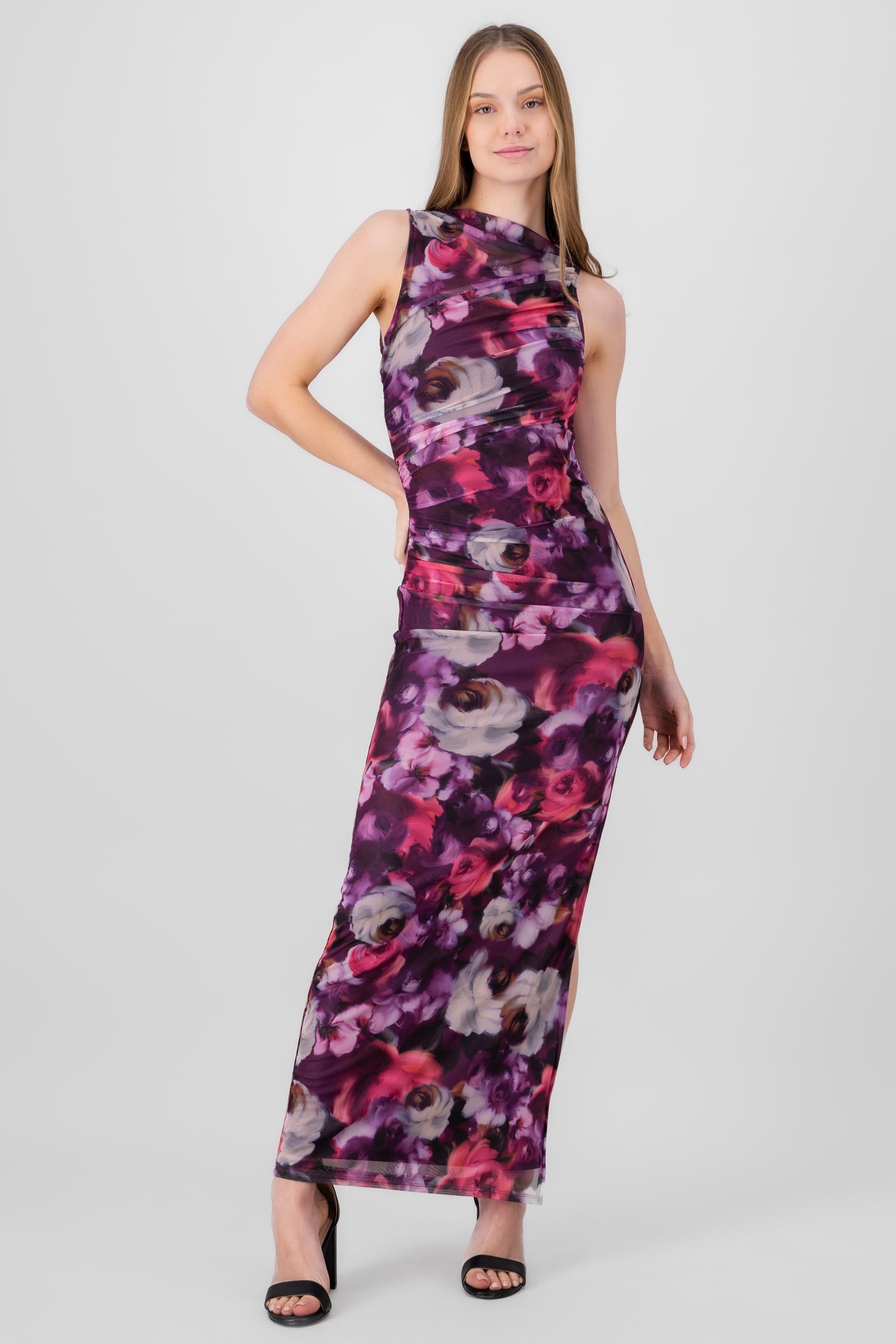 Floral Mesh Maxi Dress PURPLE COMBO