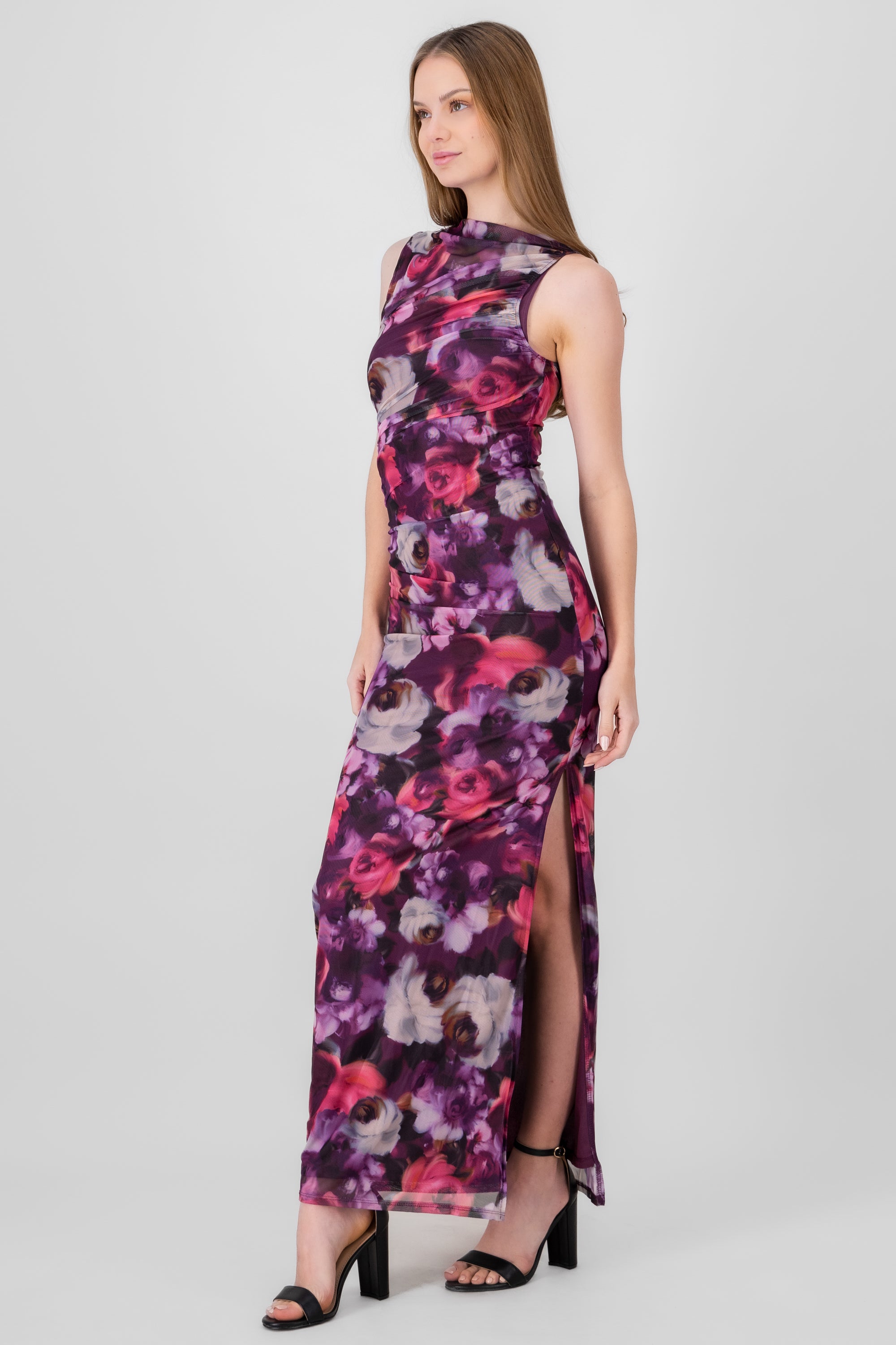 Floral Mesh Maxi Dress PURPLE COMBO