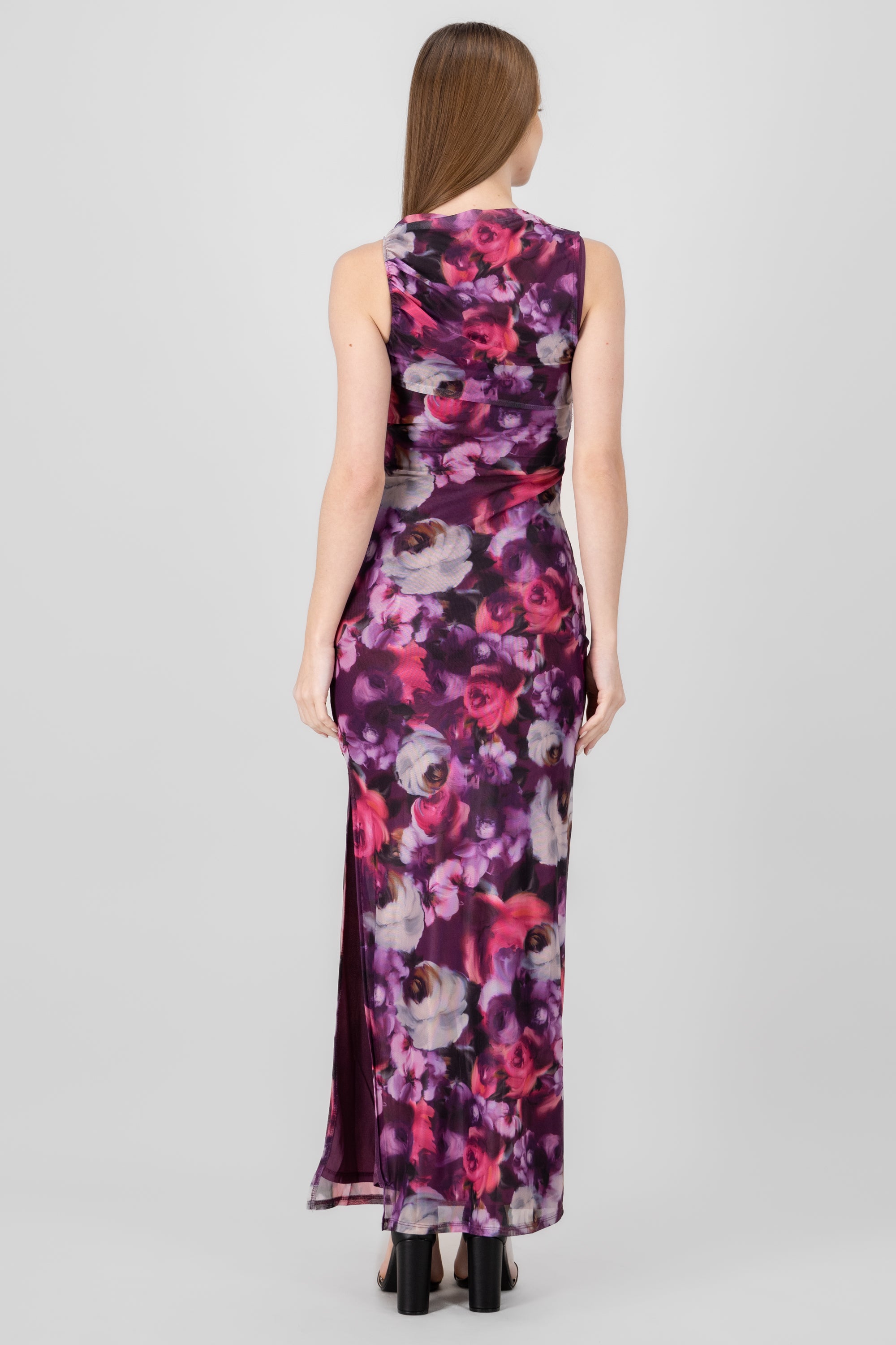 Floral Mesh Maxi Dress PURPLE COMBO