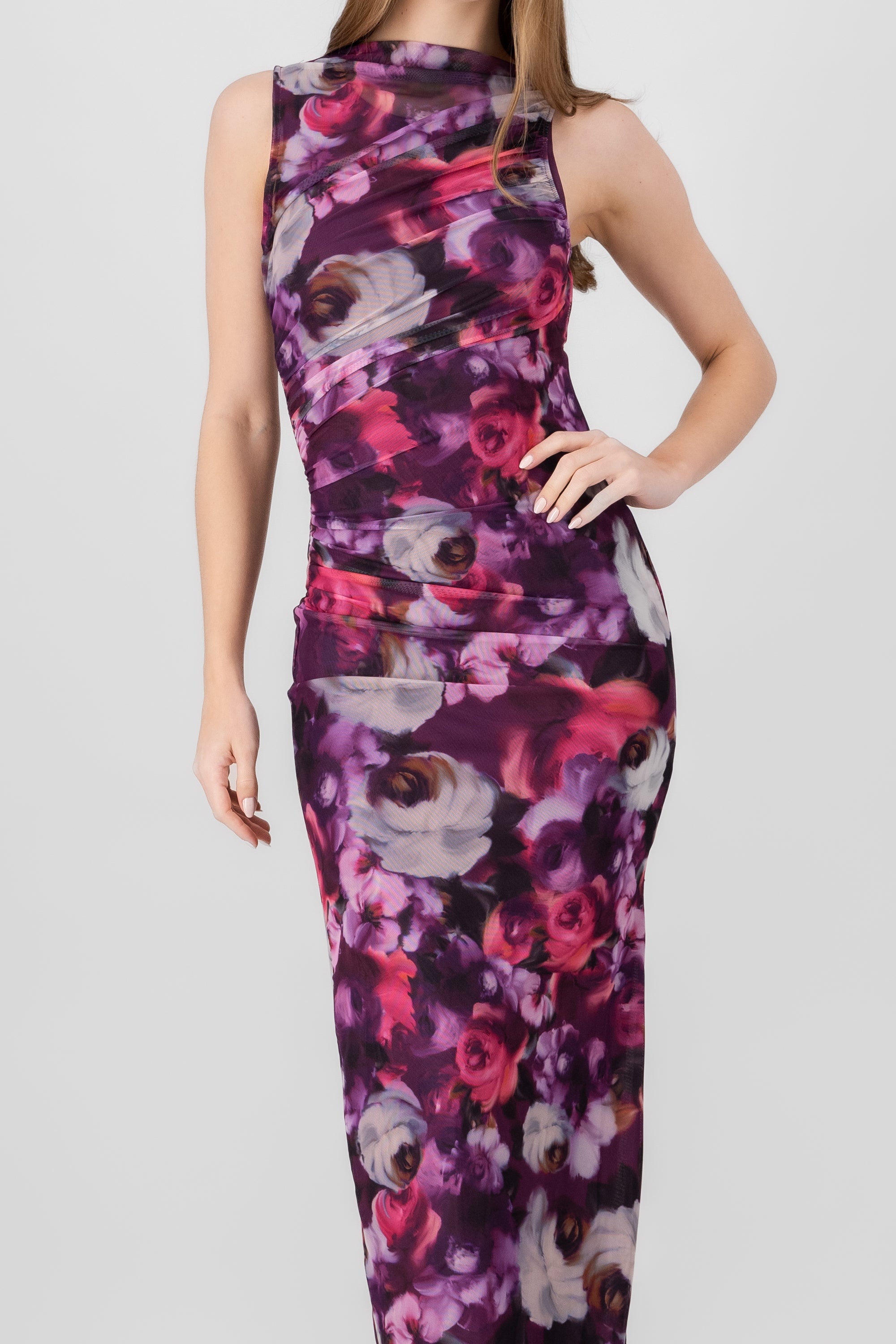 Floral Mesh Maxi Dress PURPLE COMBO