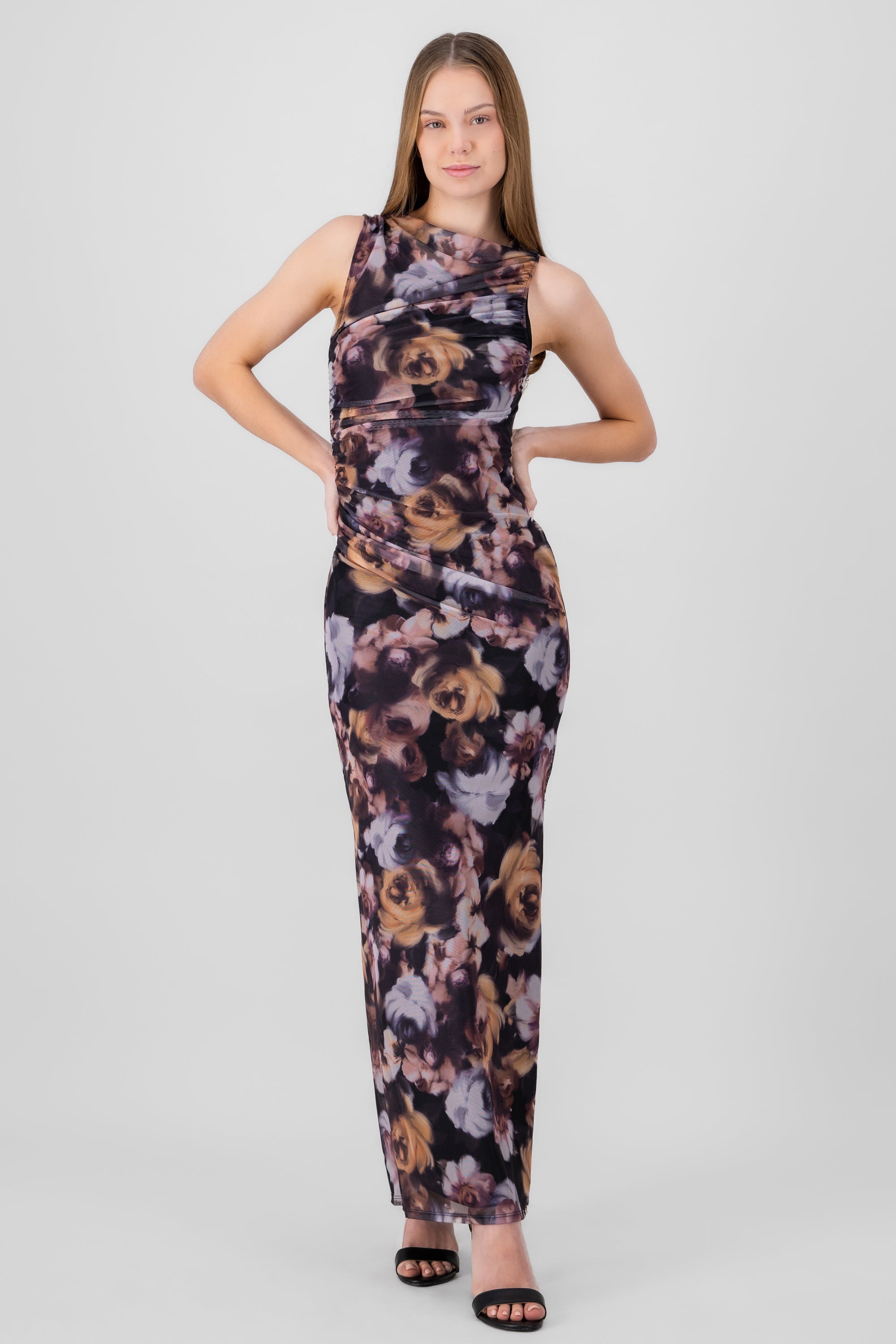 Floral Mesh Maxi Dress BLACK COMBO