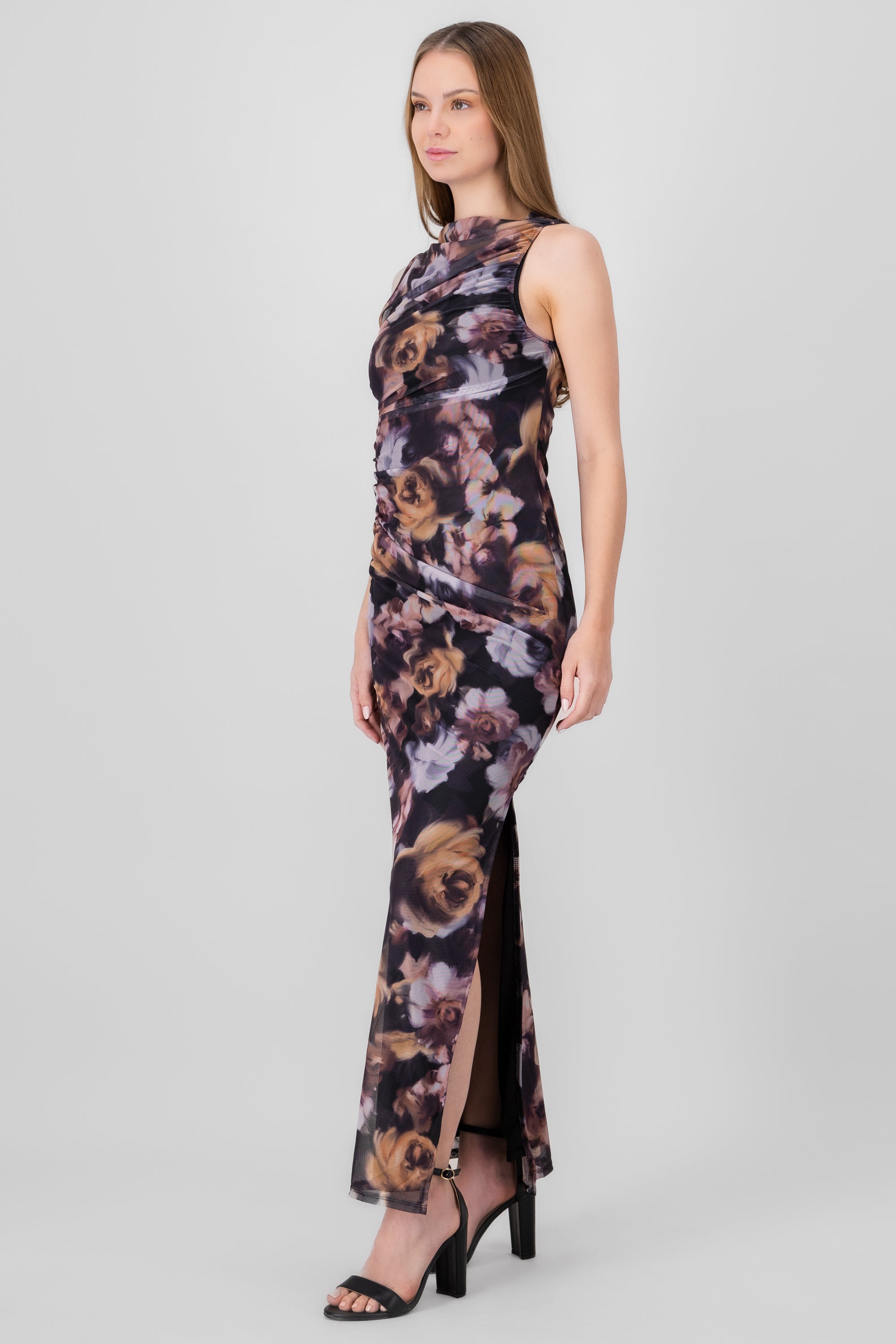 Floral Mesh Maxi Dress BLACK COMBO