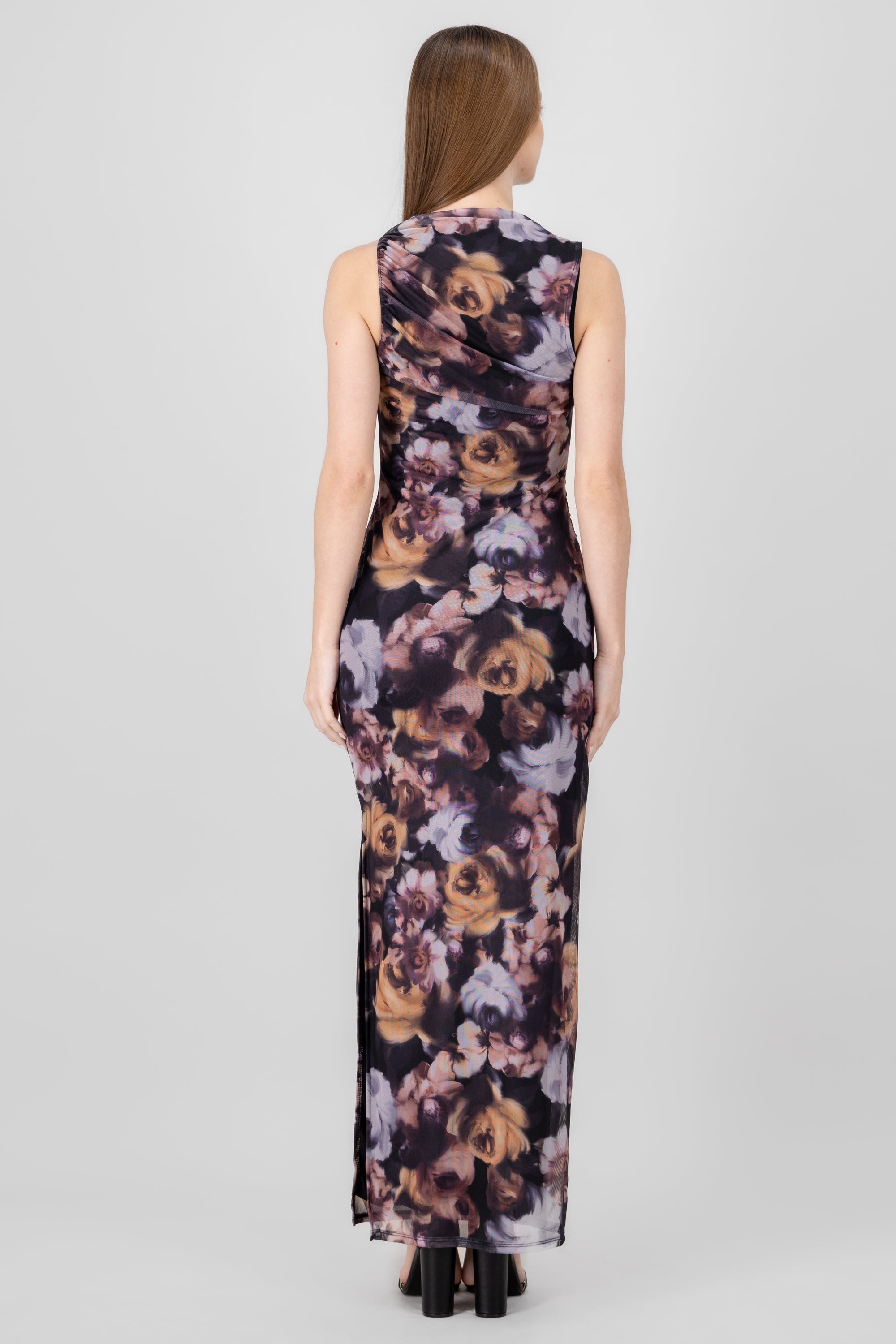 Floral Mesh Maxi Dress BLACK COMBO