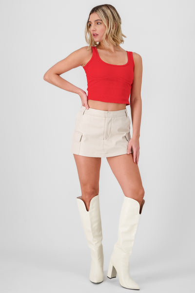 Faux Leather Mini Skirt CREAM