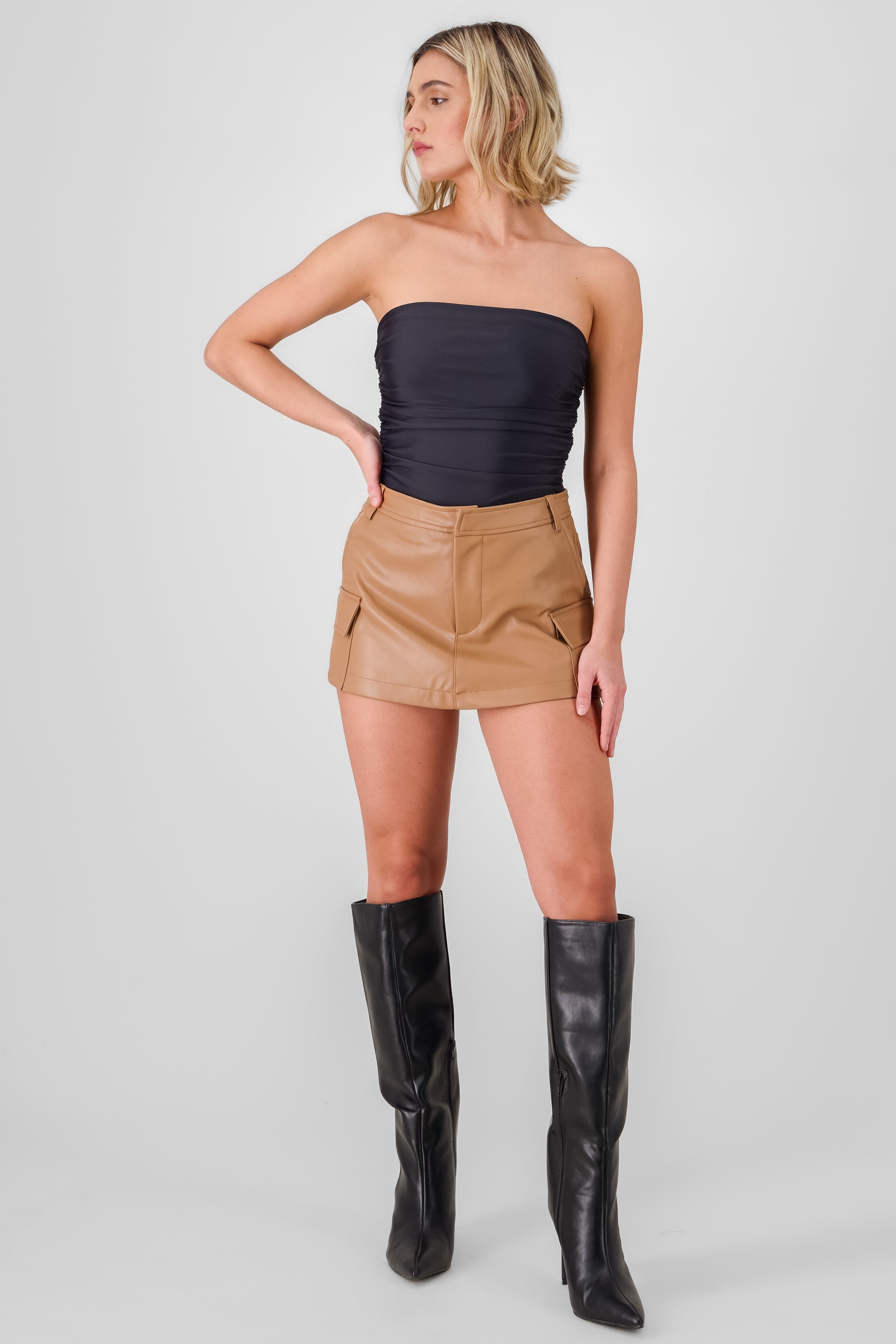 Faux Leather Mini Skirt CAMEL