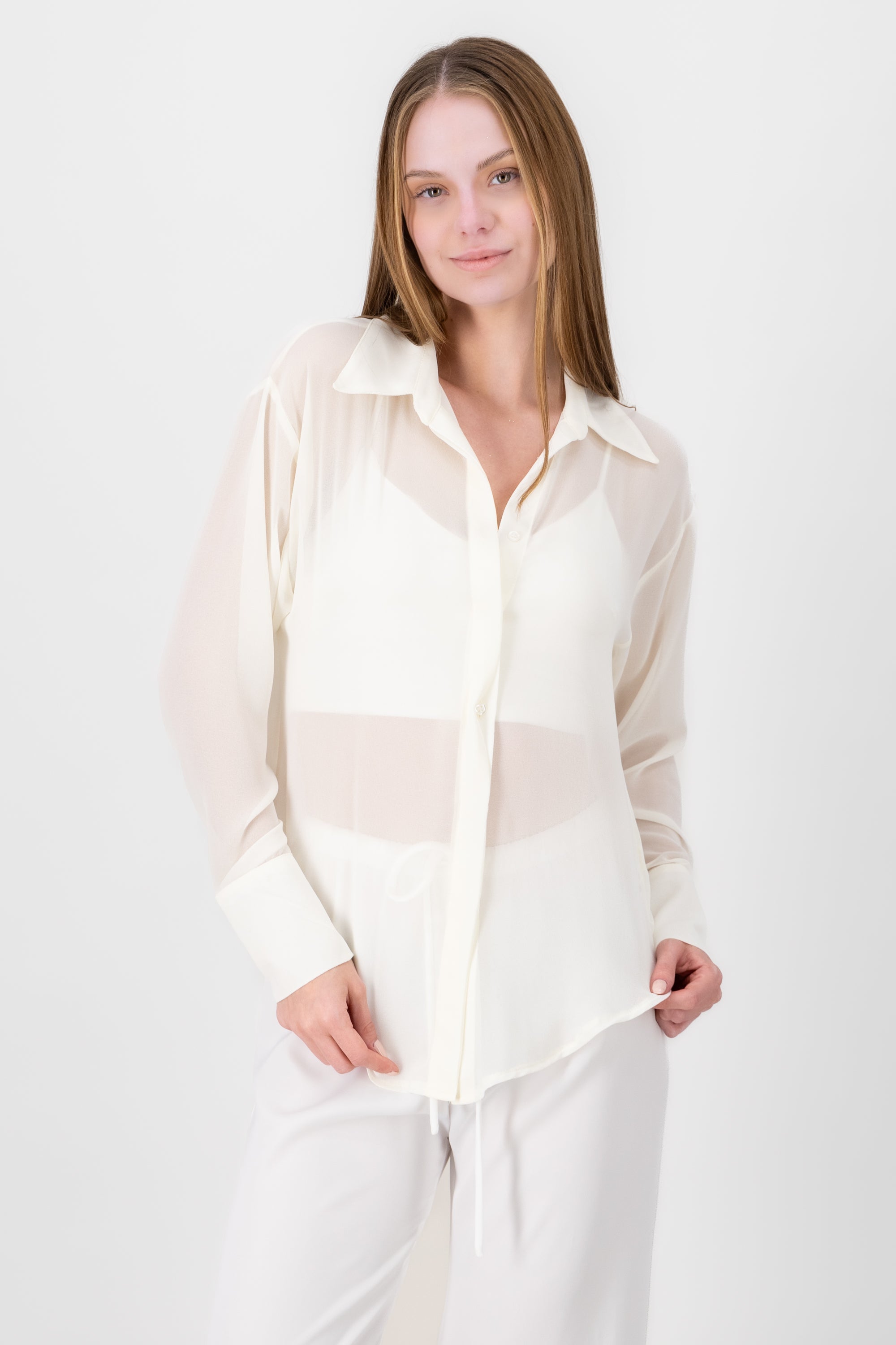 Long Sleeve Chiffon Blouse CREAM