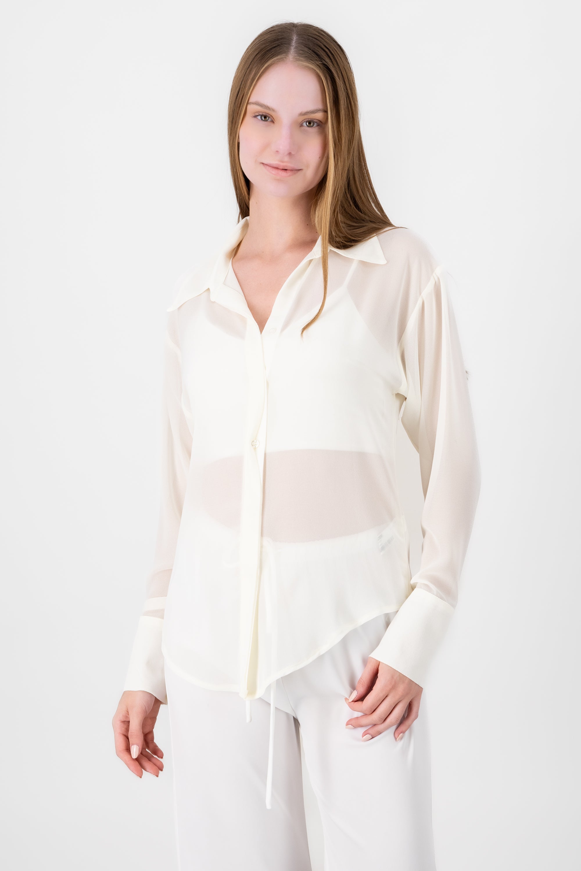 Long Sleeve Chiffon Blouse CREAM