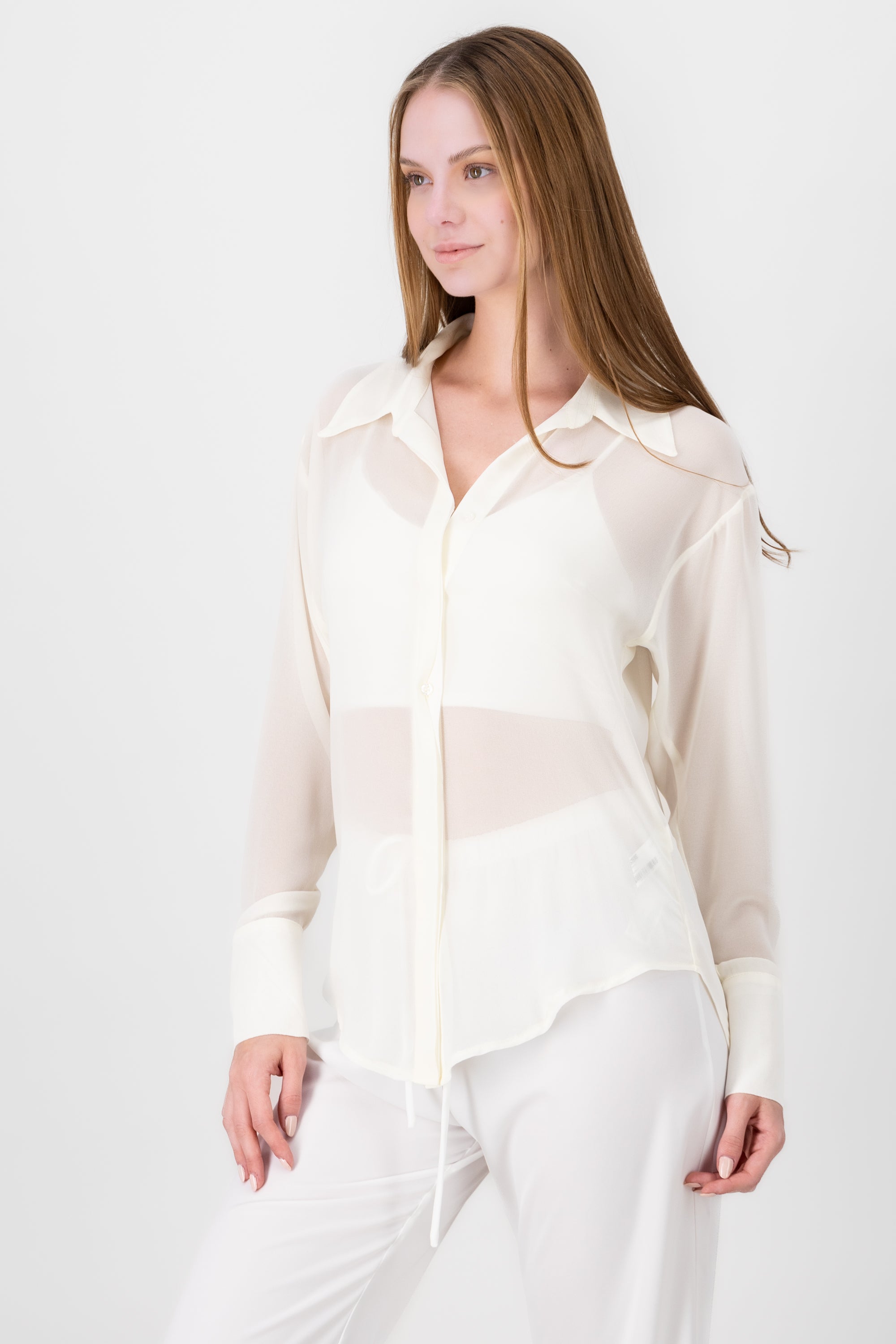 Long Sleeve Chiffon Blouse CREAM