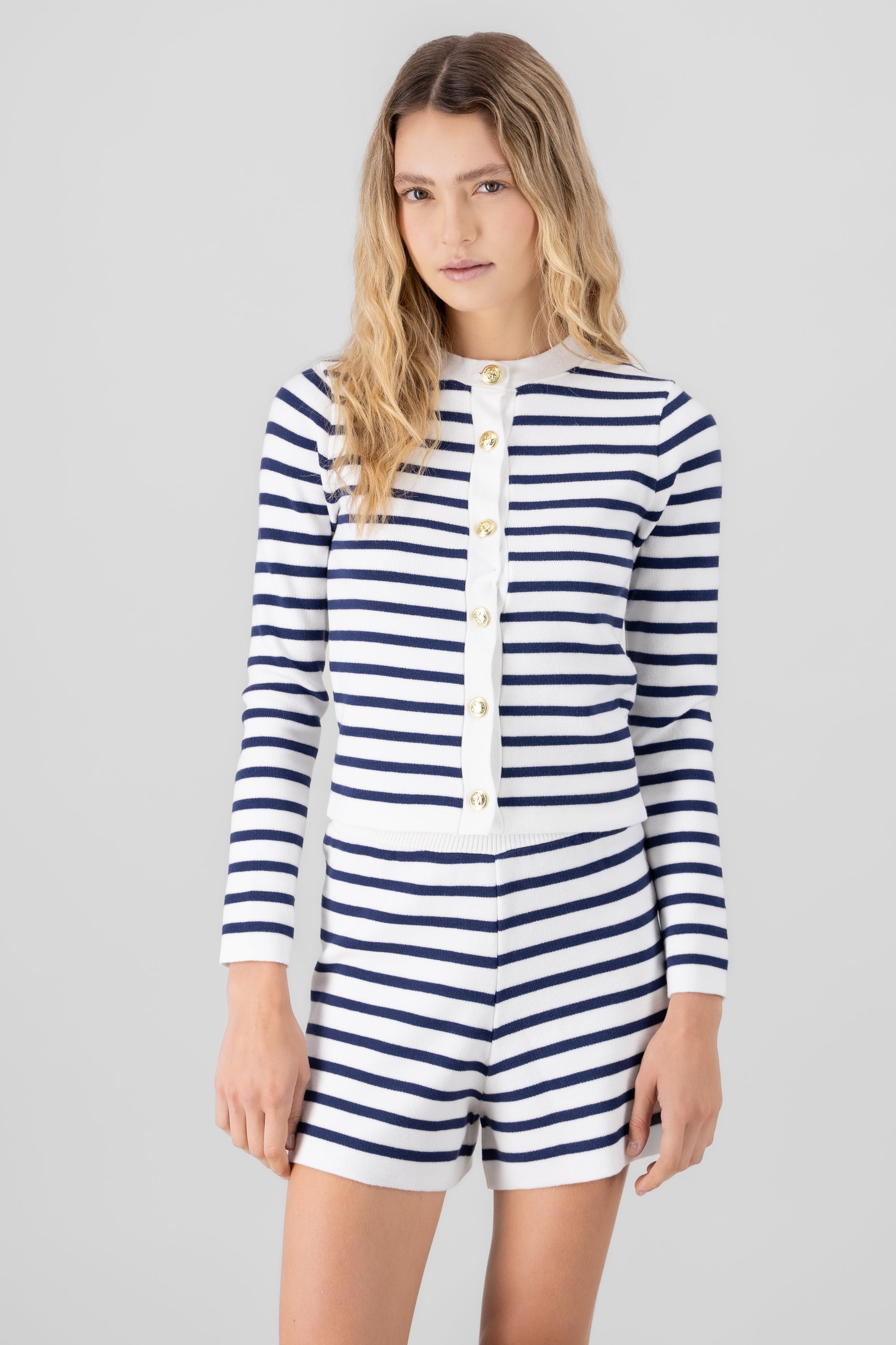 Striped Knit Cardigan BONE COMBO