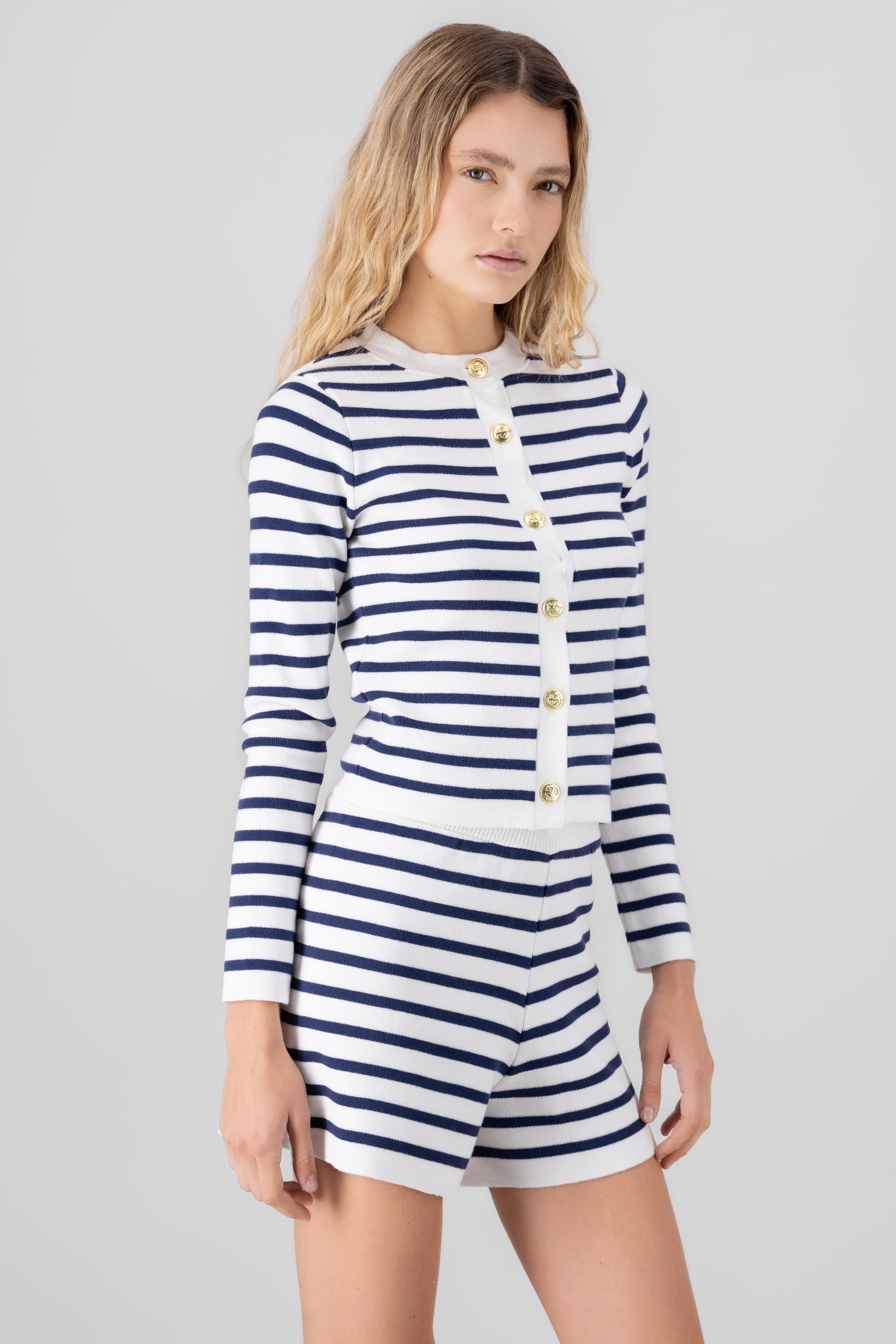 Striped Knit Cardigan BONE COMBO