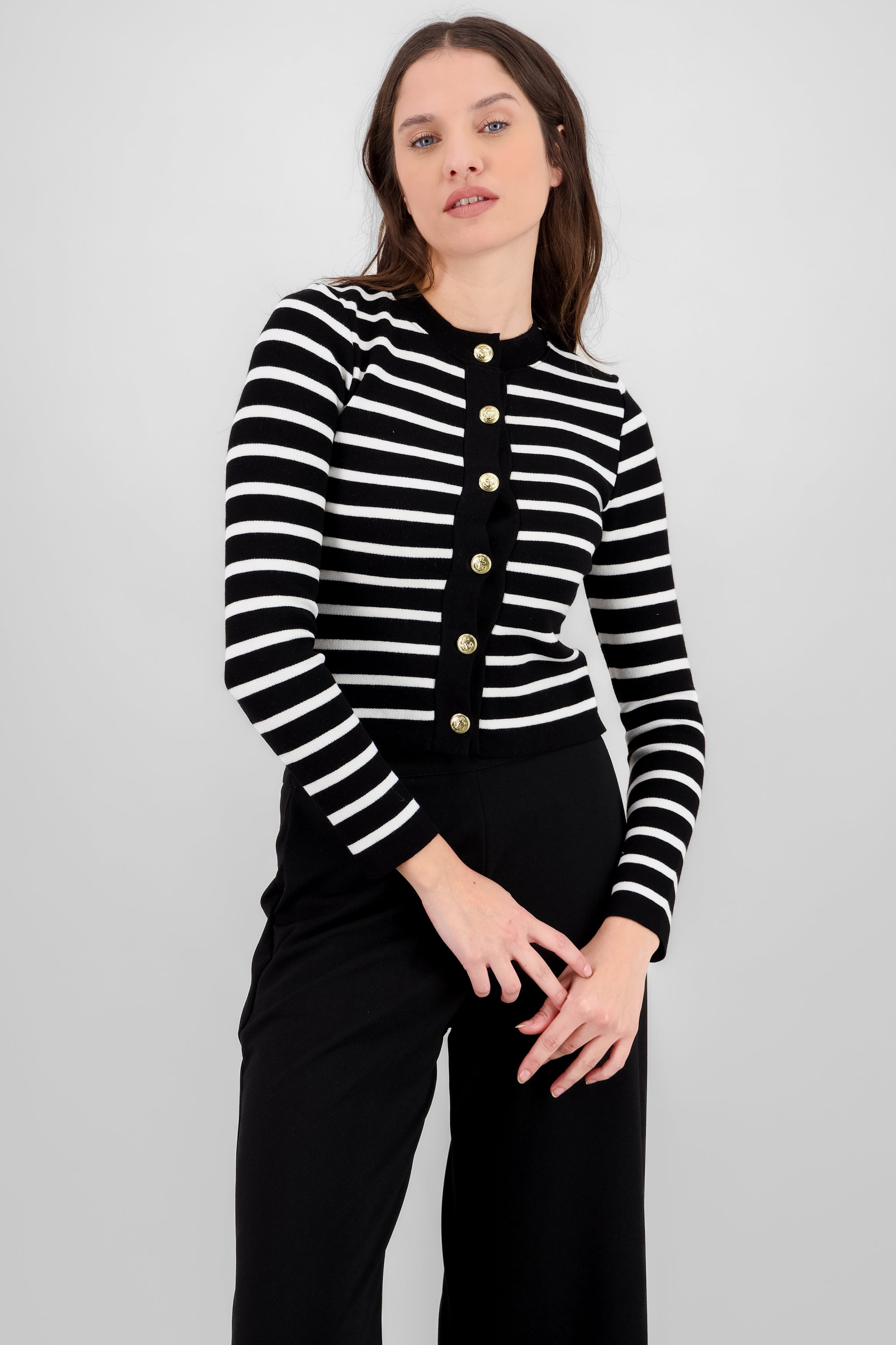 Striped Knit Cardigan BLACK COMBO