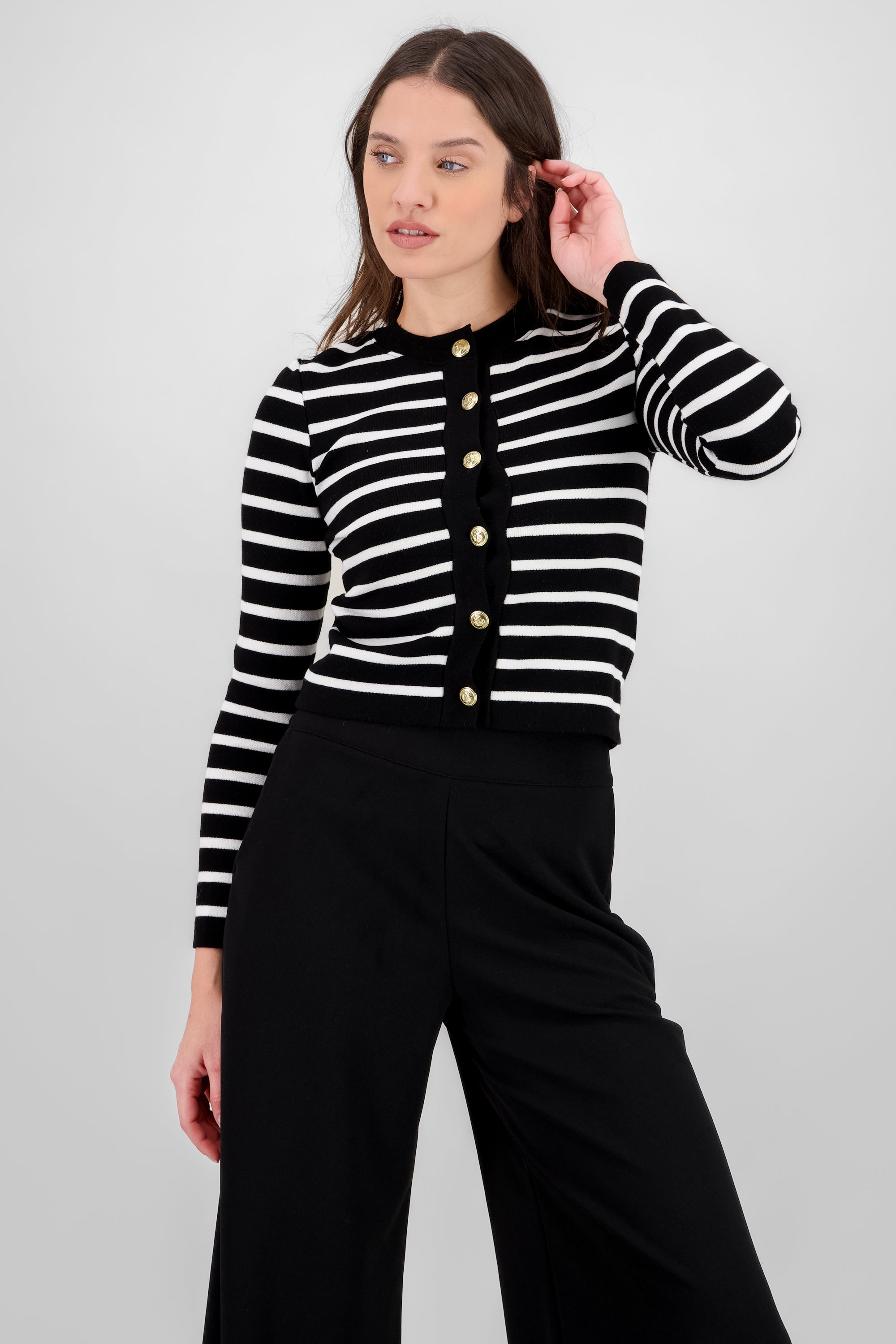 Striped Knit Cardigan BLACK COMBO