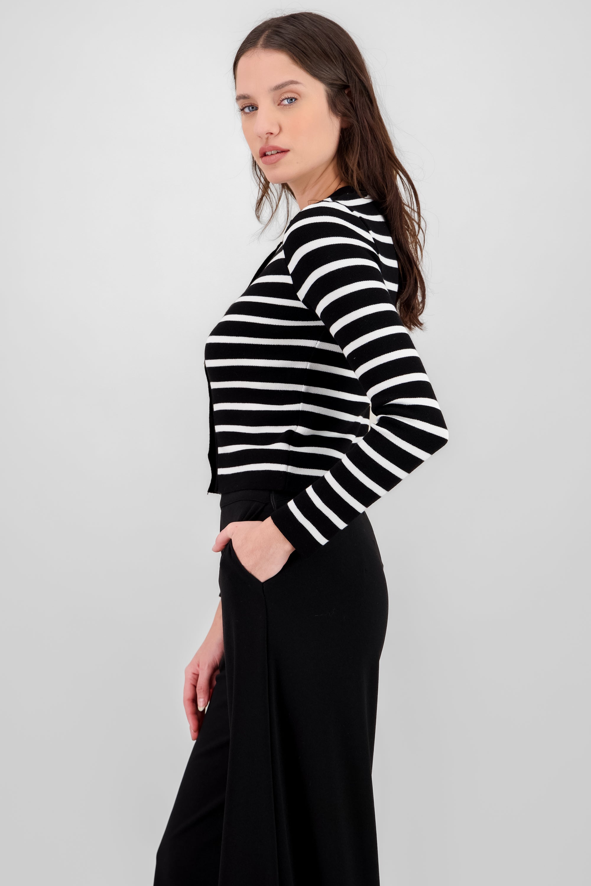 Striped Knit Cardigan BLACK COMBO