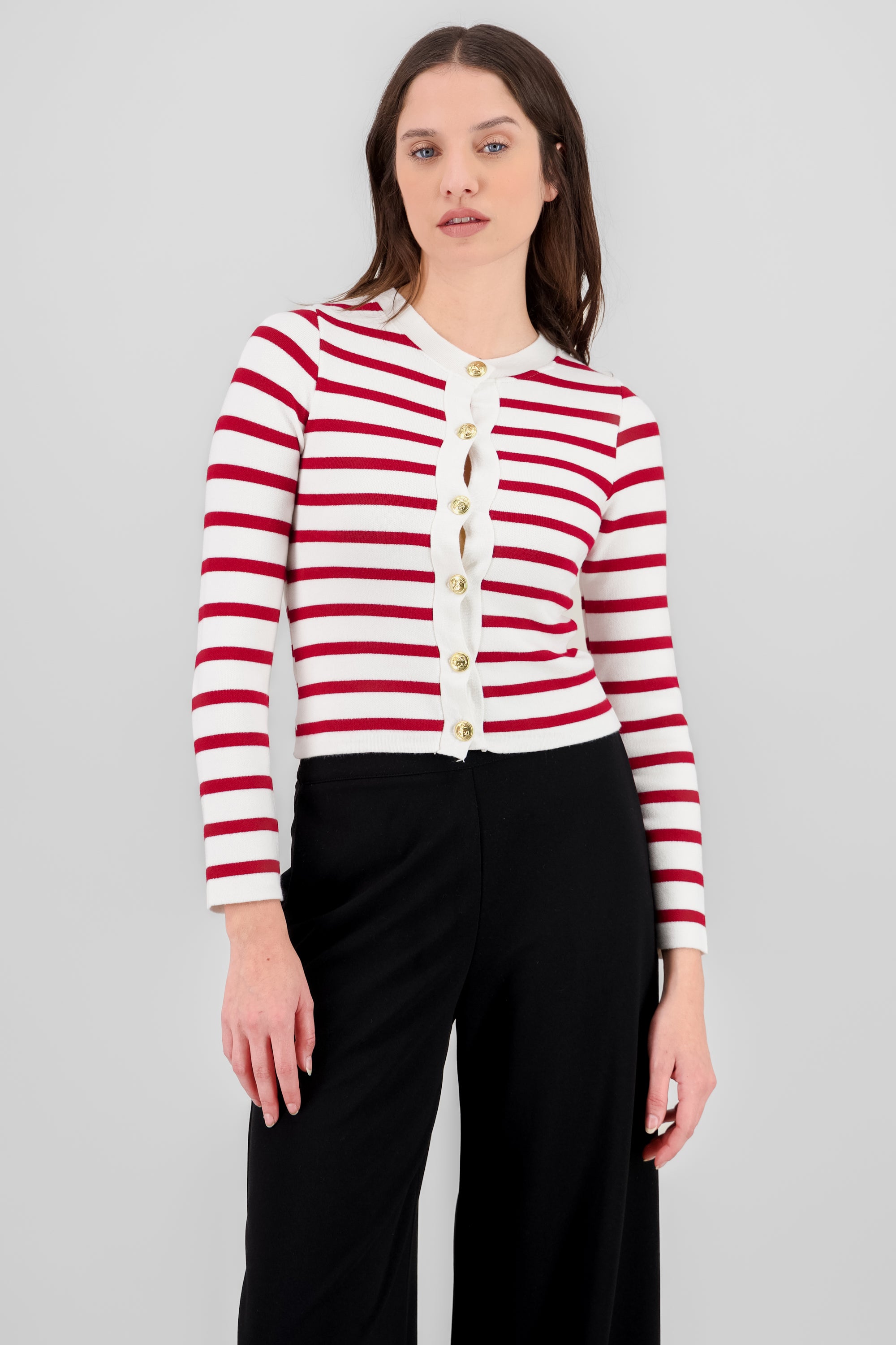 Striped Knit Cardigan RED