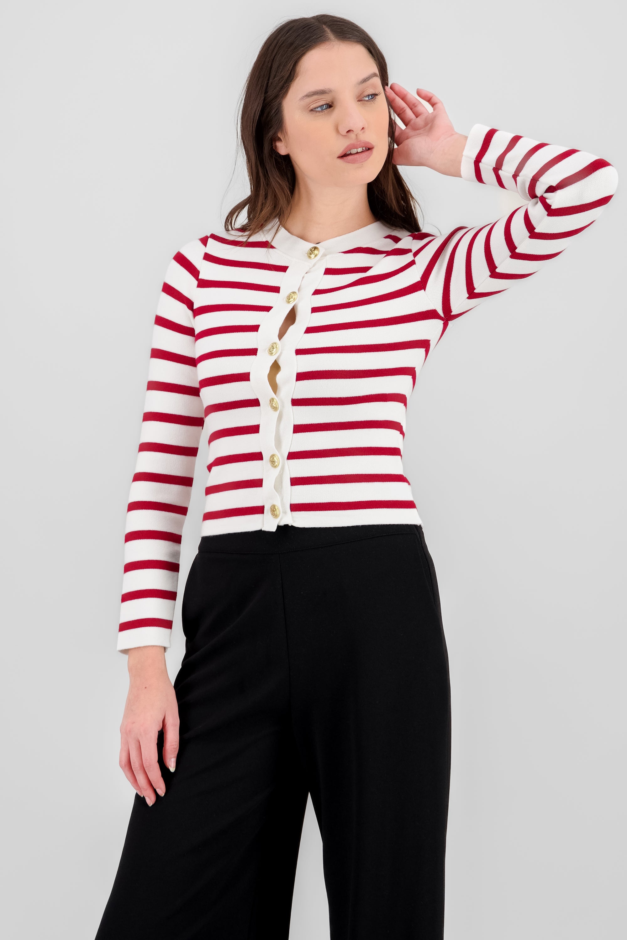 Striped Knit Cardigan RED