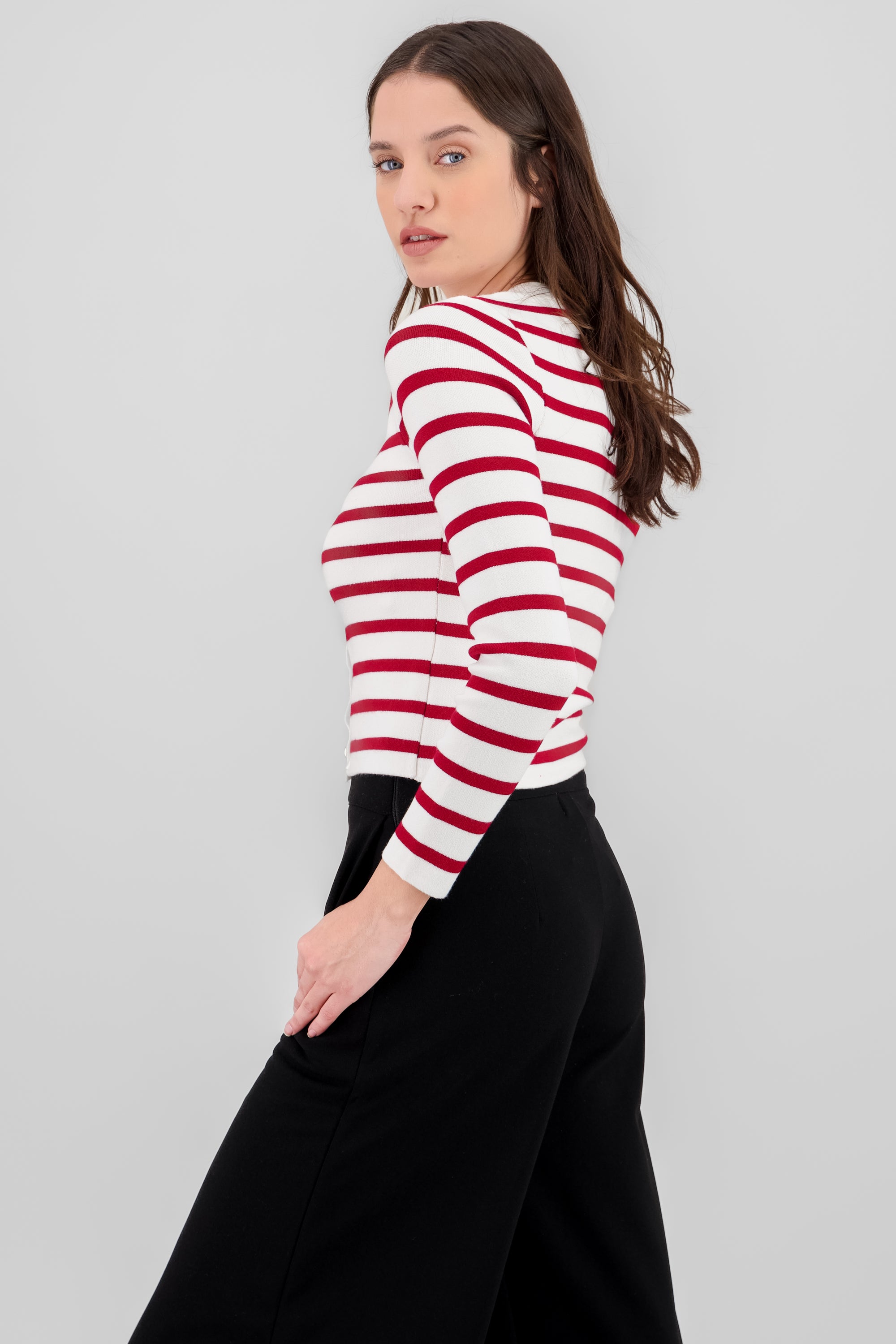 Striped Knit Cardigan RED