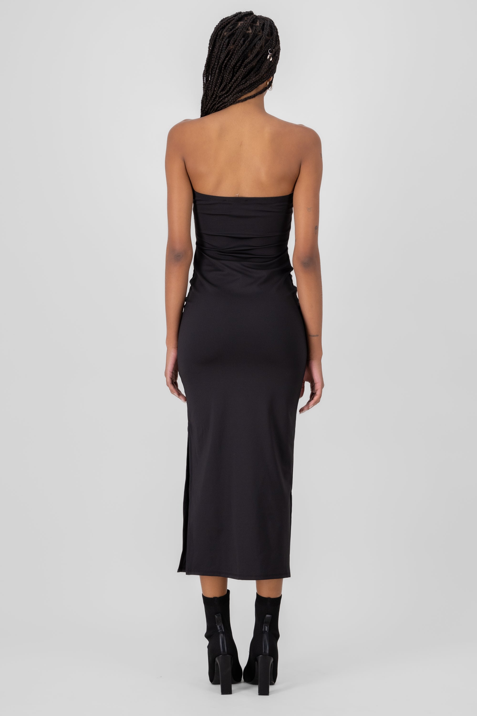 Solid Strapless Midi Dress BLACK