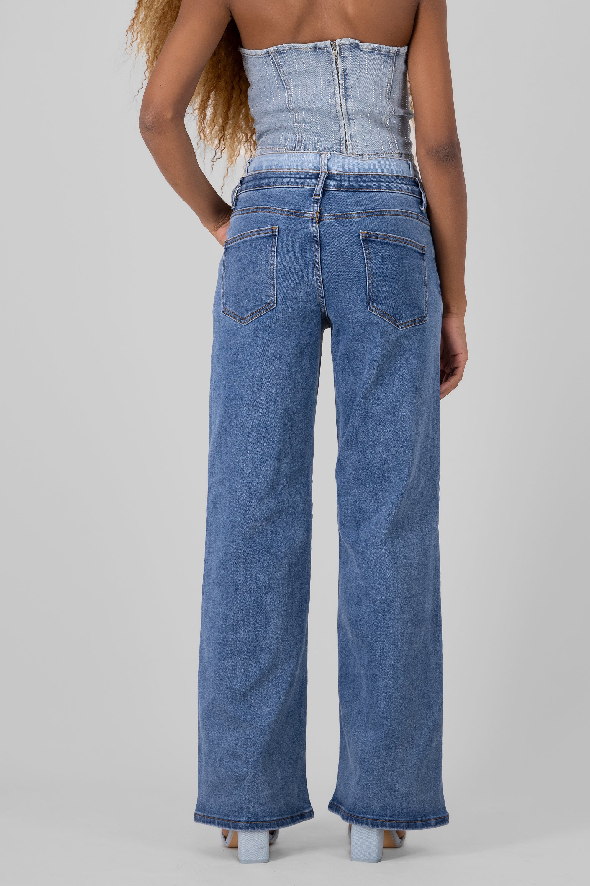 Wide Leg Jeans with Double Waistband MEDIUM WASH