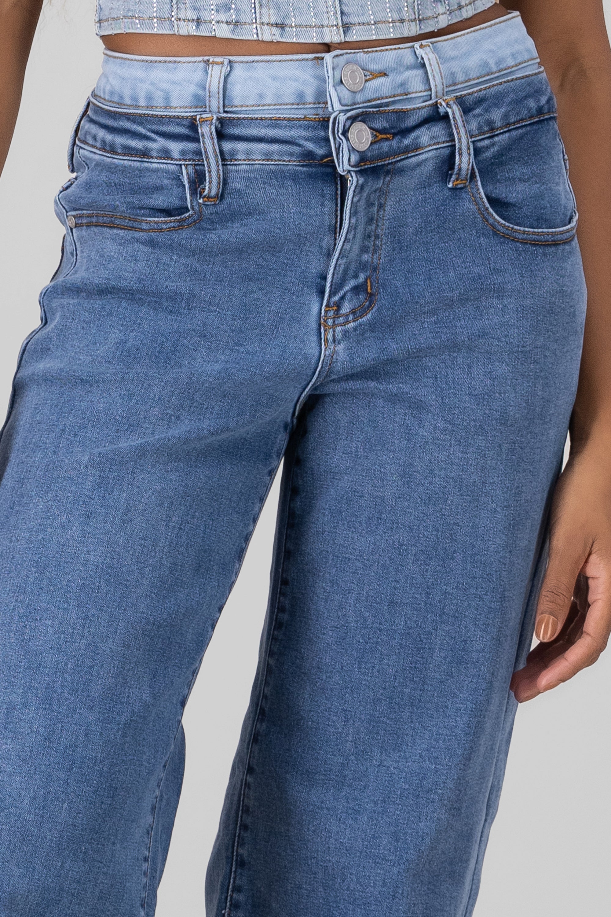 Wide Leg Jeans with Double Waistband MEDIUM WASH