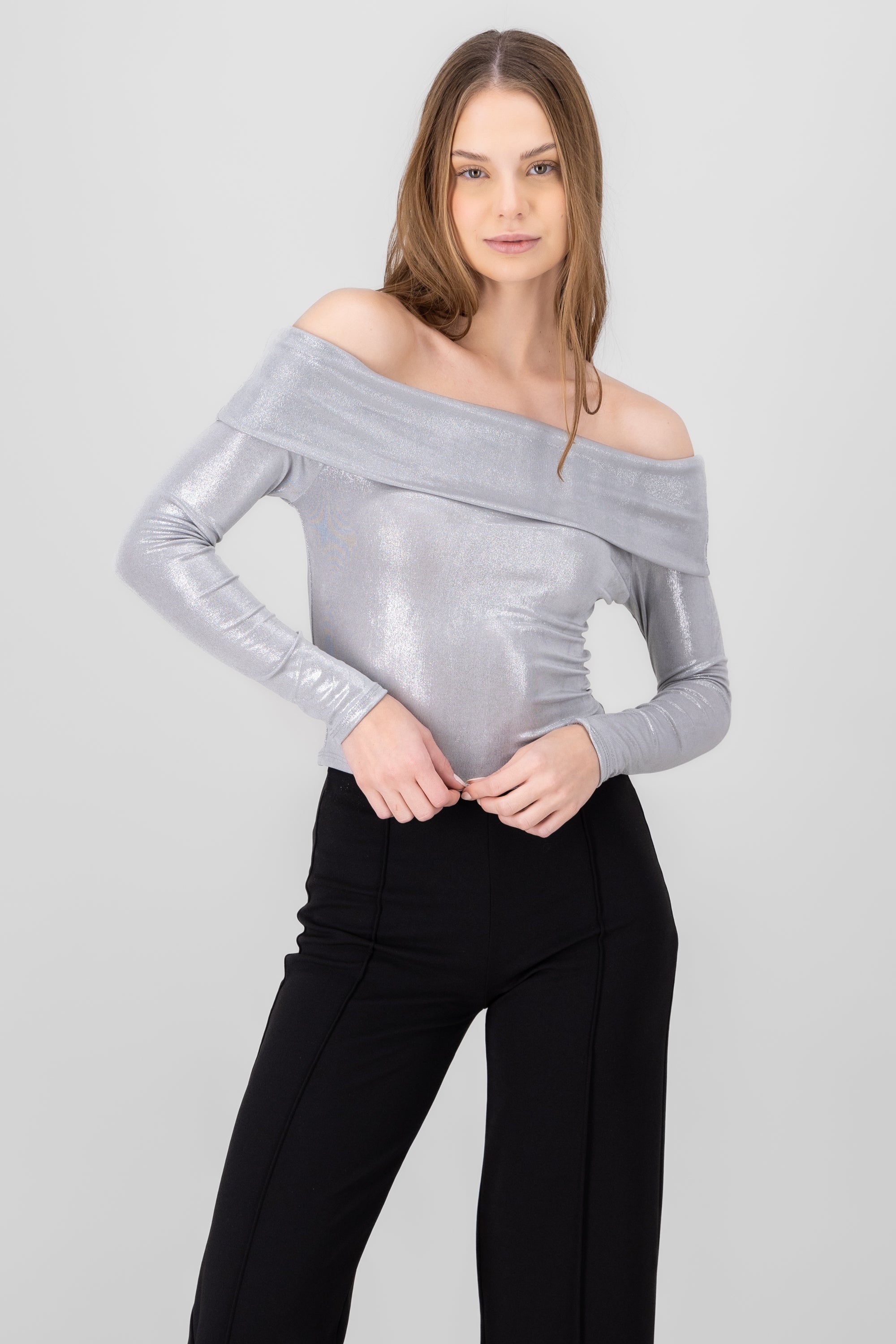 Off Shoulder Blouse With Glitter SILVER