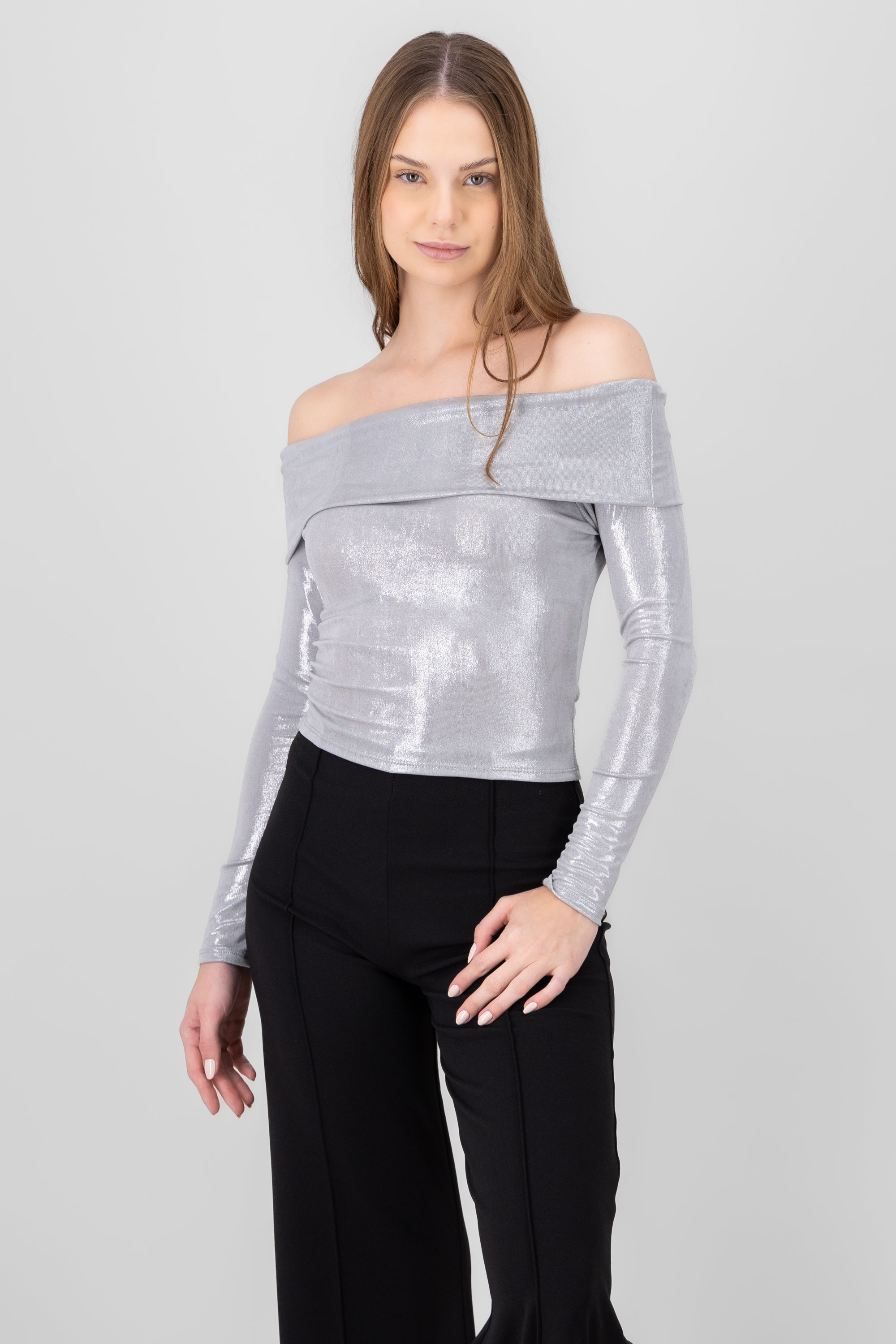 Off Shoulder Blouse With Glitter SILVER