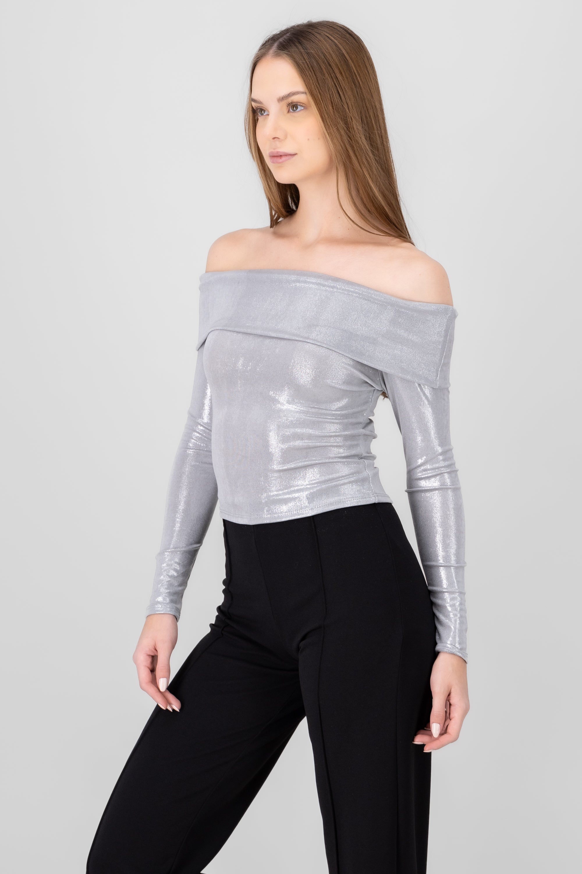 Off Shoulder Blouse With Glitter SILVER