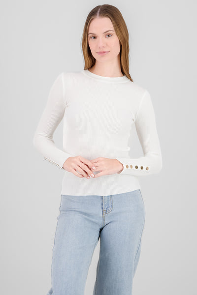 Solid Buttoned Sweater WHITE