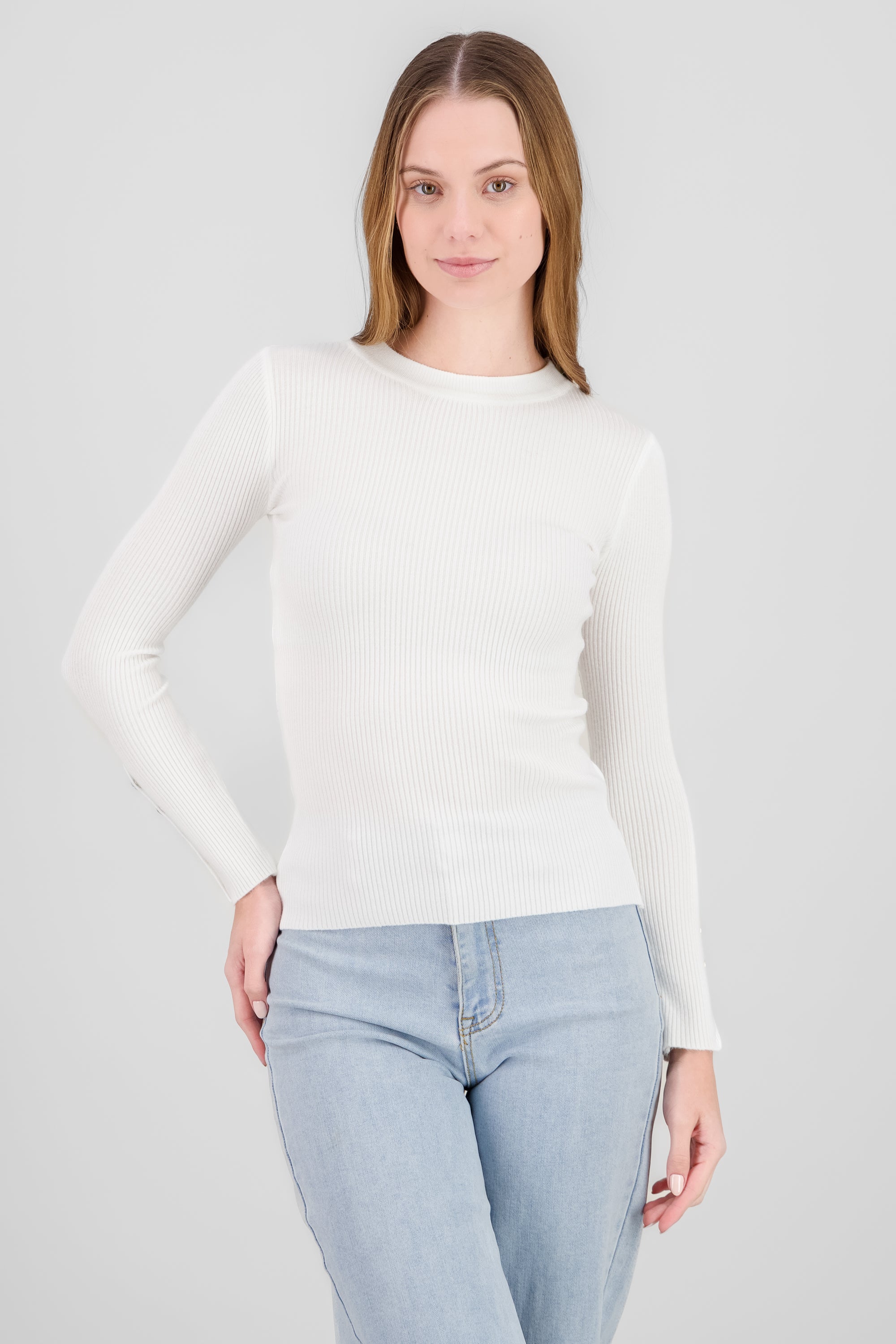 Solid Buttoned Sweater WHITE