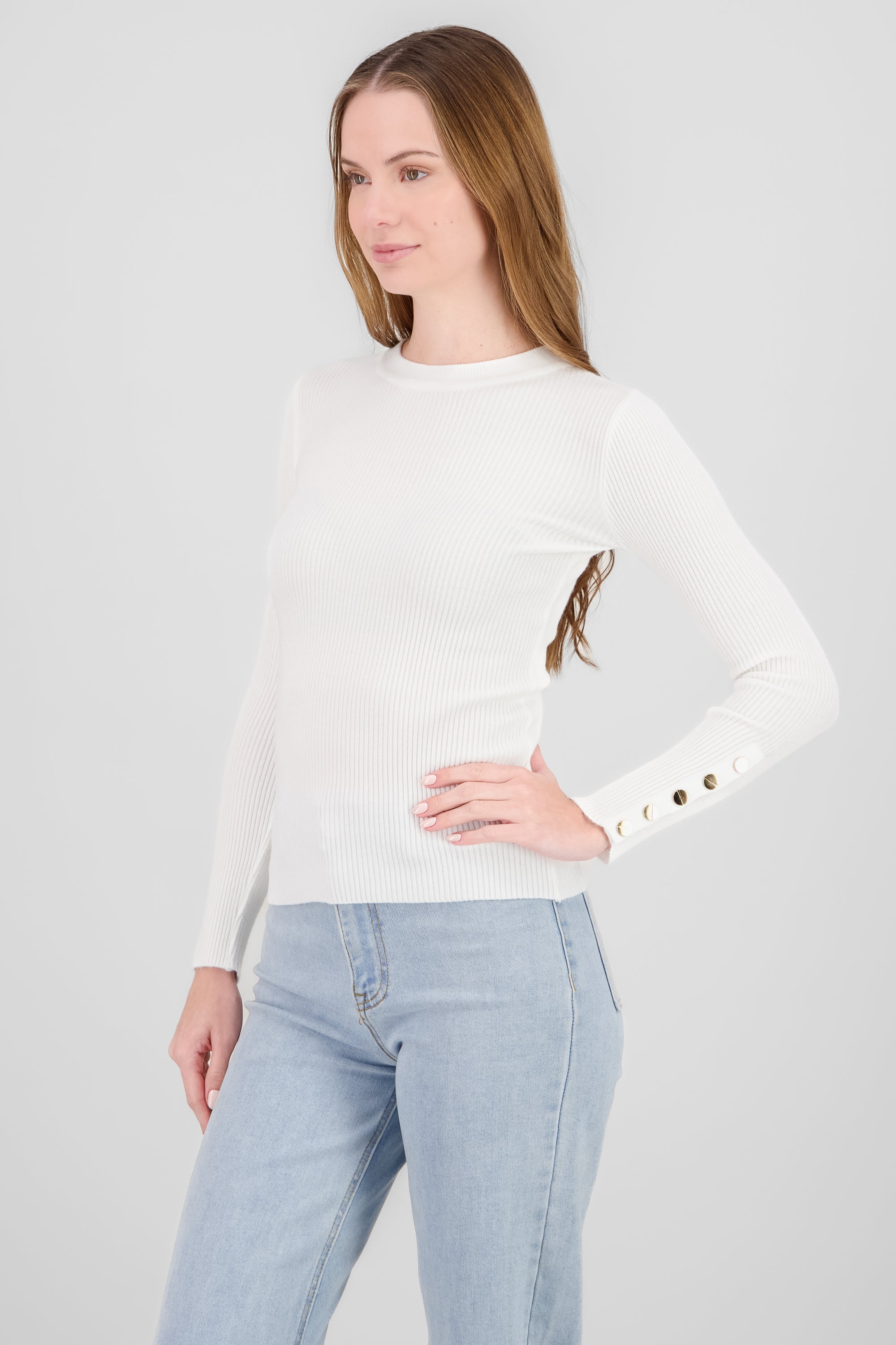 Solid Buttoned Sweater WHITE