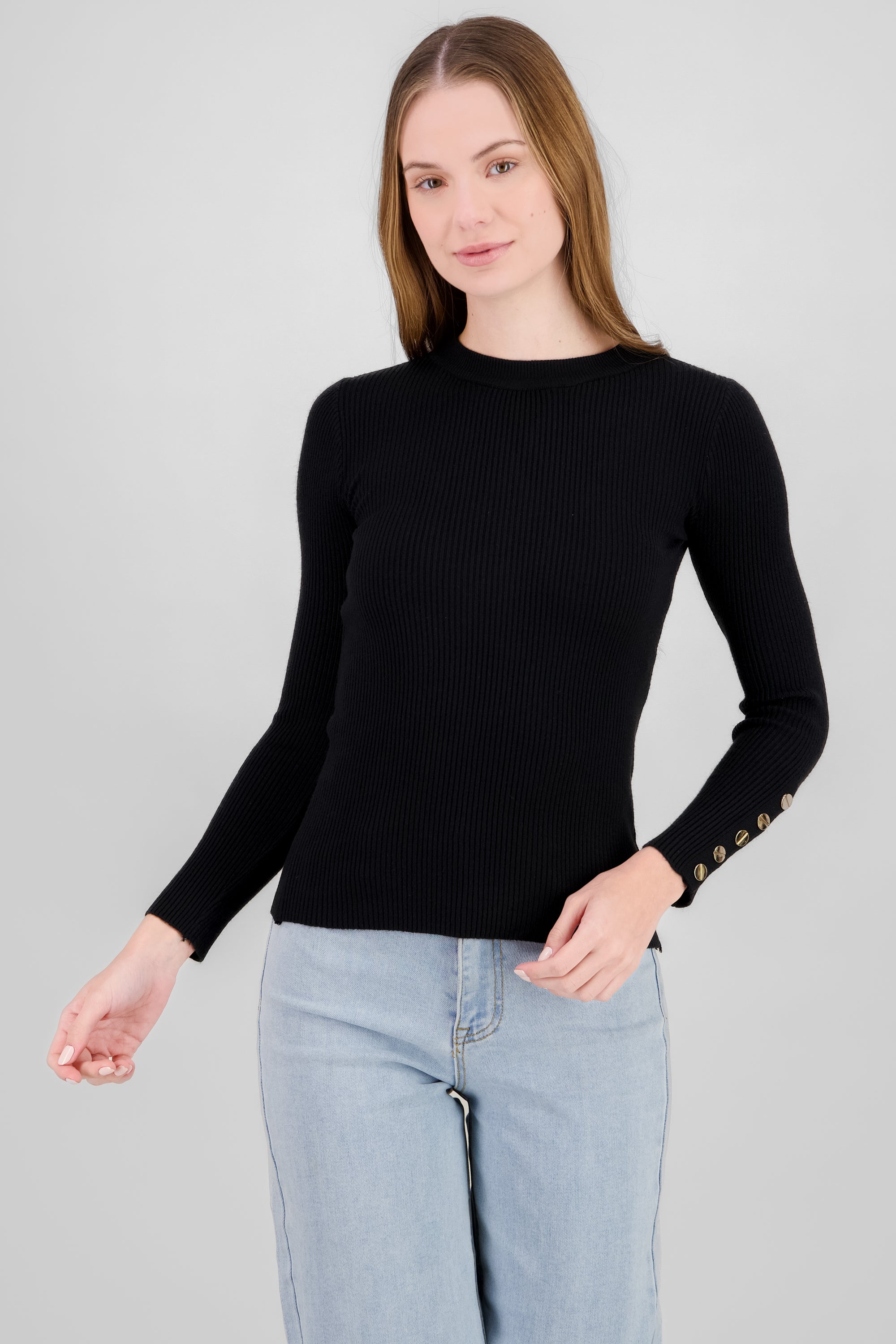 Solid Buttoned Sweater BLACK